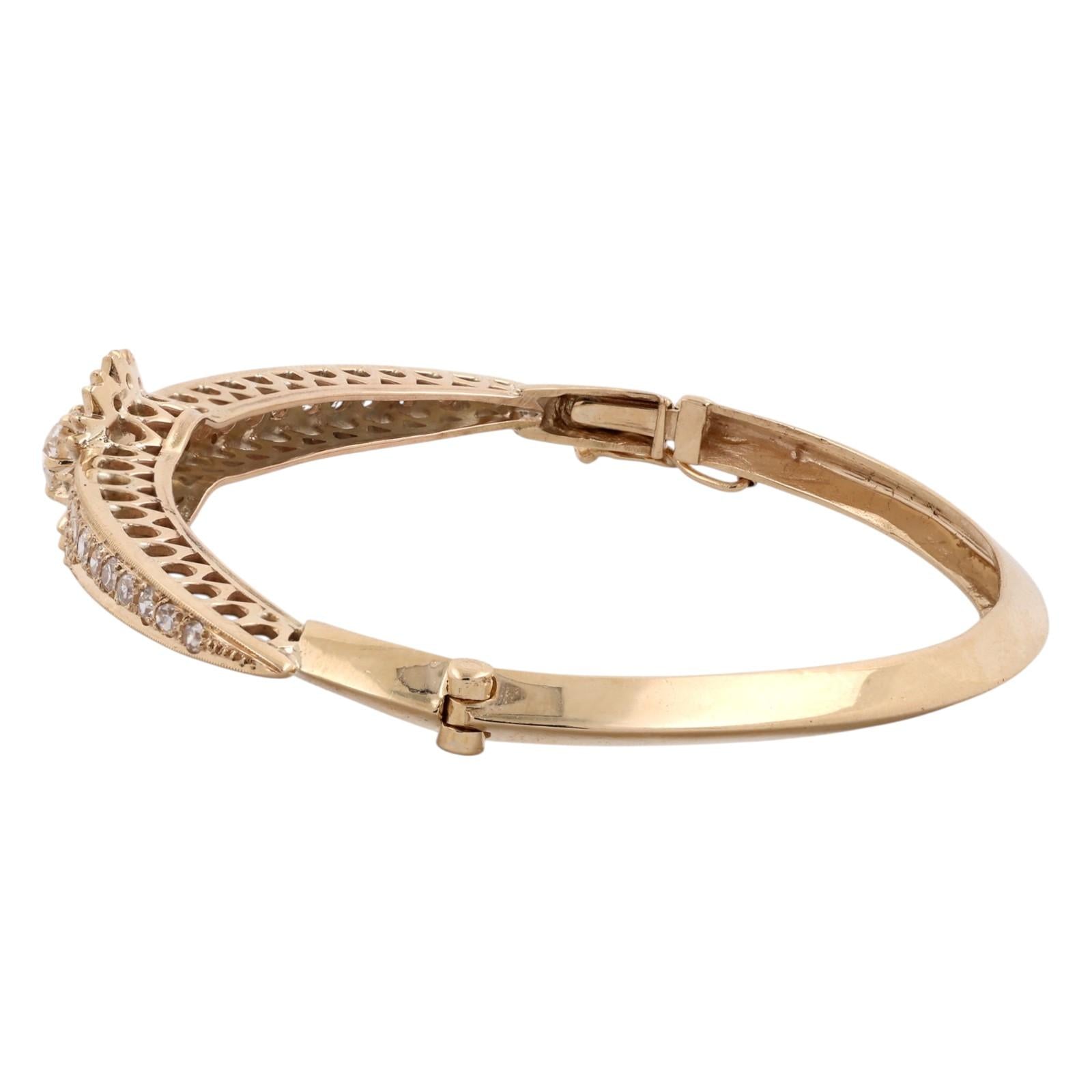 1.50CTW Old European Cut Diamond Vintage Gold Hinged Bangle Bracelet Estate