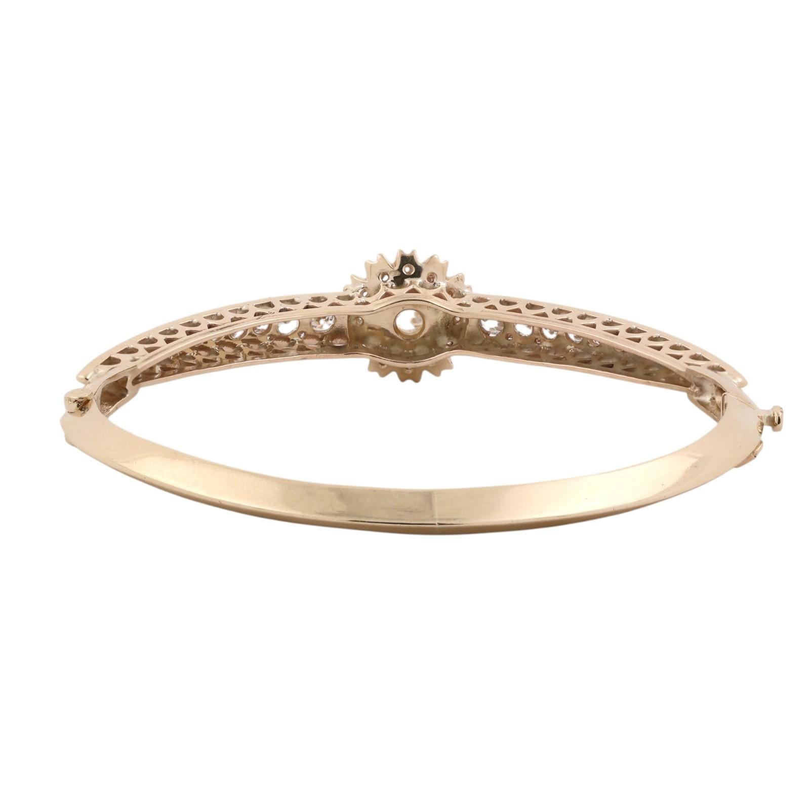 1.50CTW Old European Cut Diamond Vintage Gold Hinged Bangle Bracelet Estate