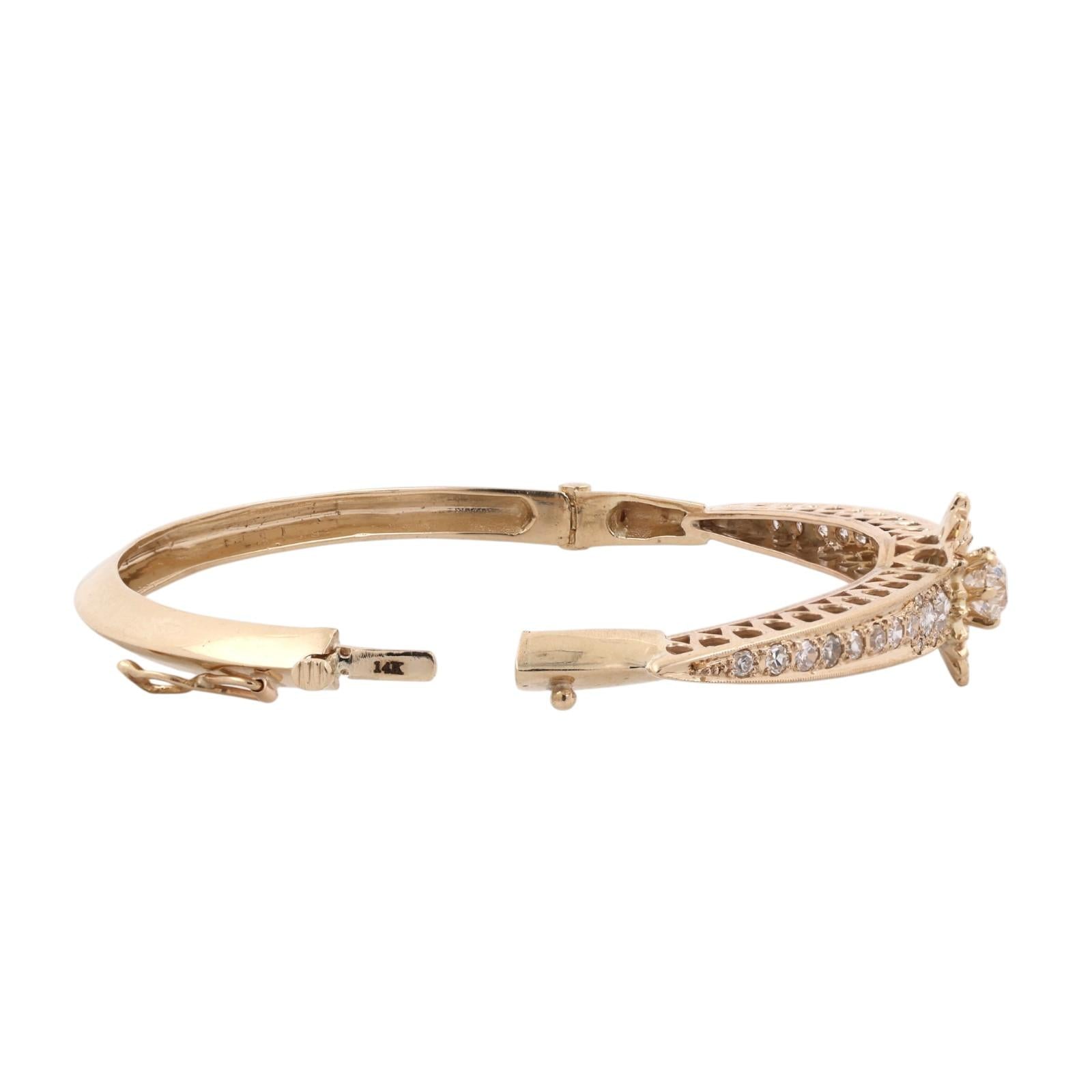 1.50CTW Old European Cut Diamond Vintage Gold Hinged Bangle Bracelet Estate