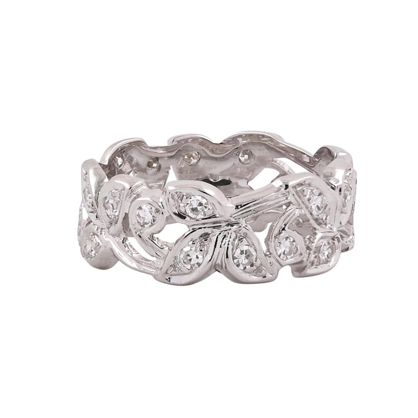 White Gold Diamond Leaf Vine Full Eternity Band Ring 0.50CTW Size 7.5