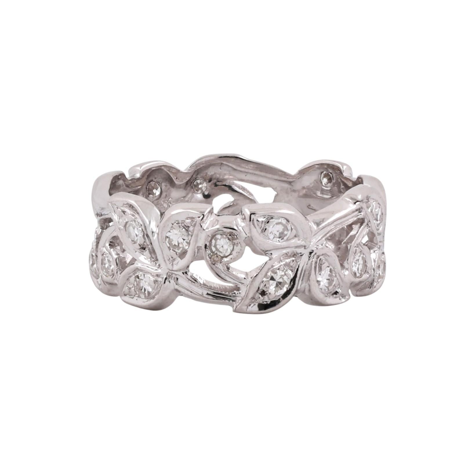 White Gold Diamond Leaf Vine Full Eternity Band Ring 0.50CTW Size 7.5