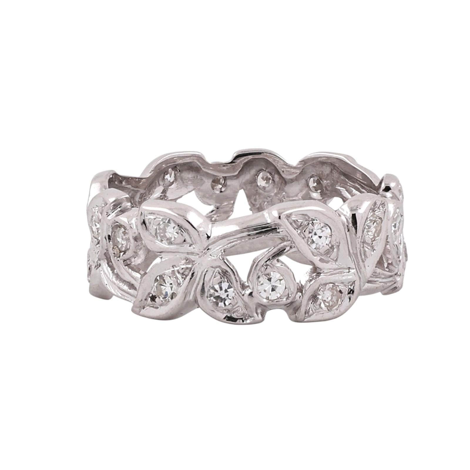 White Gold Diamond Leaf Vine Full Eternity Band Ring 0.50CTW Size 7.5