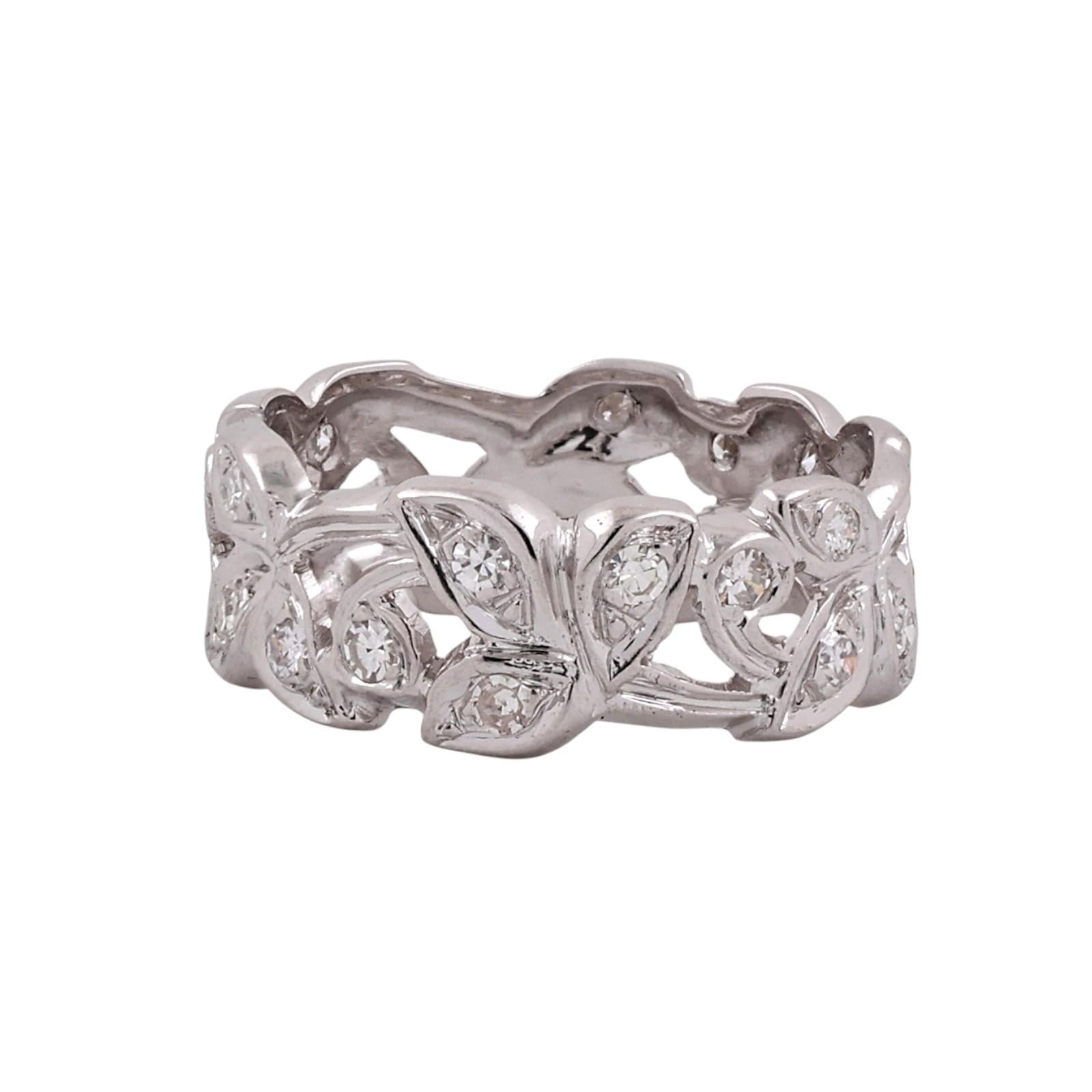 White Gold Diamond Leaf Vine Full Eternity Band Ring 0.50CTW Size 7.5