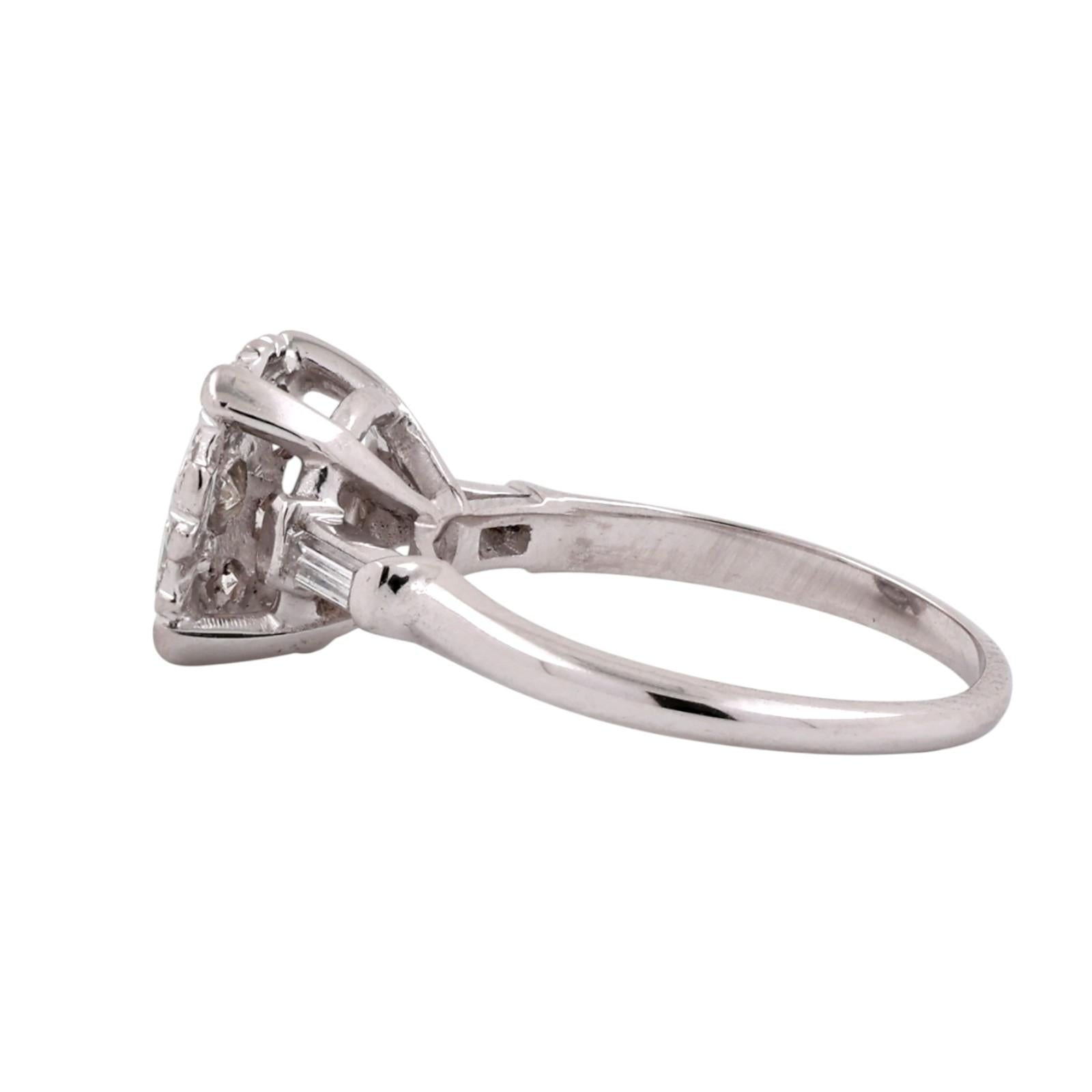 14K White Gold 0.70CTW Diamond Cluster Ring Baguette Accents Size 6.75