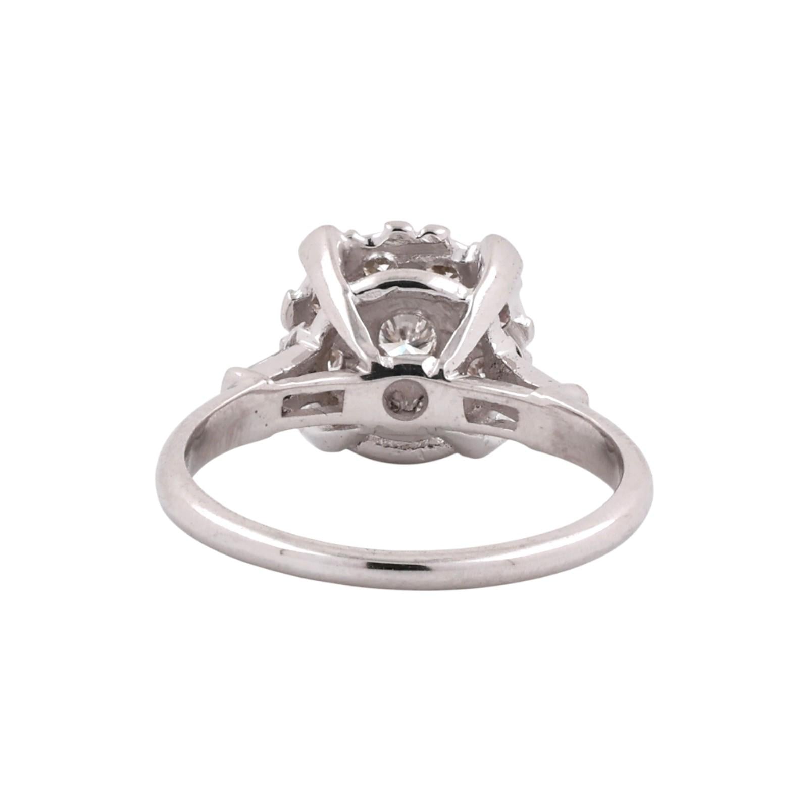 14K White Gold 0.70CTW Diamond Cluster Ring Baguette Accents Size 6.75