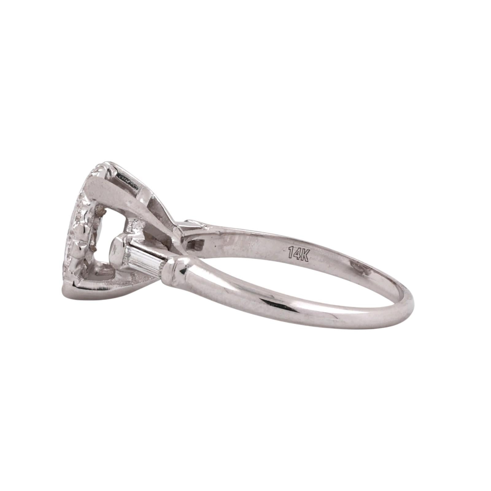 14K White Gold 0.70CTW Diamond Cluster Ring Baguette Accents Size 6.75