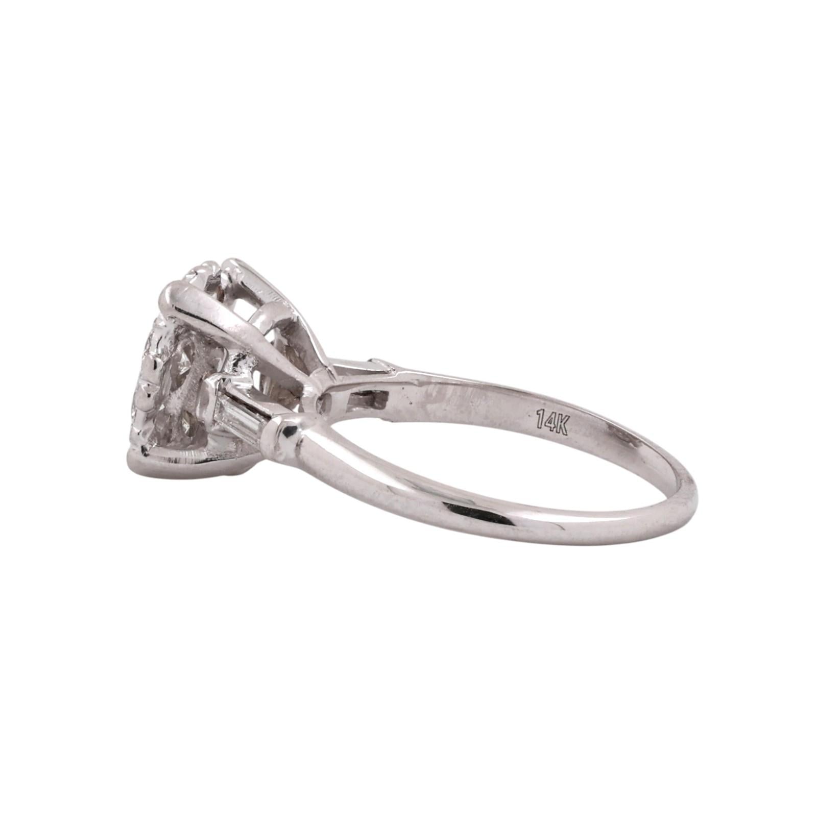 14K White Gold 0.70CTW Diamond Cluster Ring Baguette Accents Size 6.75