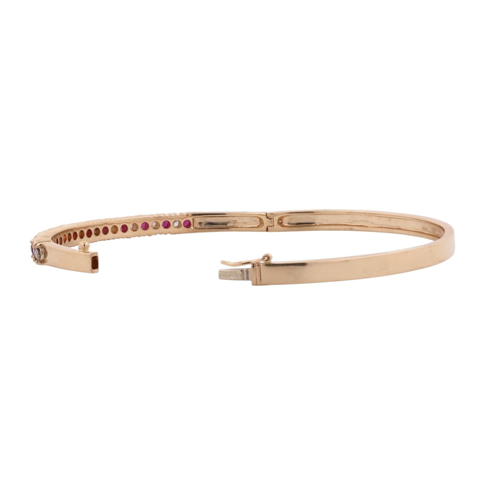14K Yellow Gold Ruby Diamond Bangle Bracelet 1.05CTW 6.75"