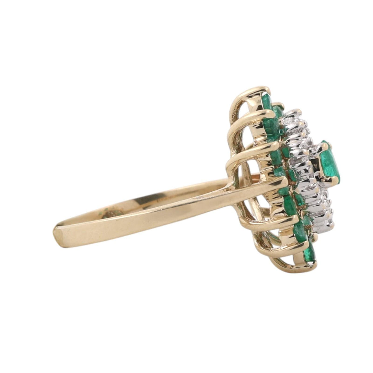 Natural Emerald Diamond Cluster Ring 10K Two Tone Gold 0.88 CTW Size 6.25
