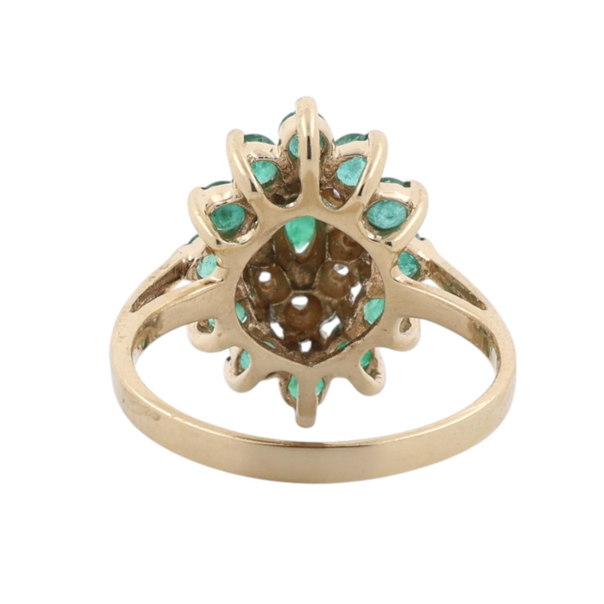 Natural Emerald Diamond Cluster Ring 10K Two Tone Gold 0.88 CTW Size 6.25