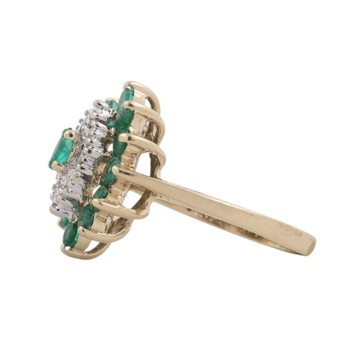 Natural Emerald Diamond Cluster Ring 10K Two Tone Gold 0.88 CTW Size 6.25