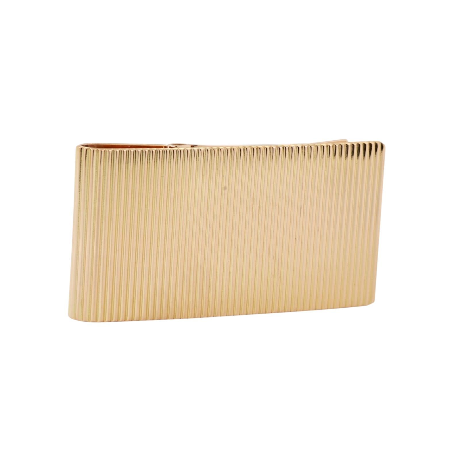 Vintage Tiffany & Co. 18K Yellow Gold Ribbed Money Clip Spain 2003 With Pouch