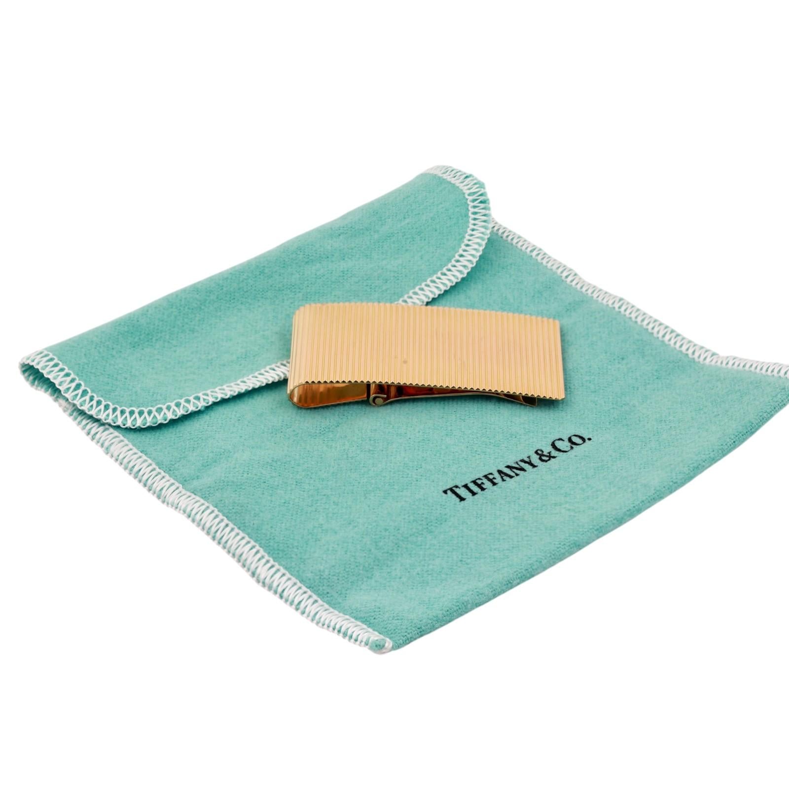 Vintage Tiffany & Co. 18K Yellow Gold Ribbed Money Clip Spain 2003 With Pouch