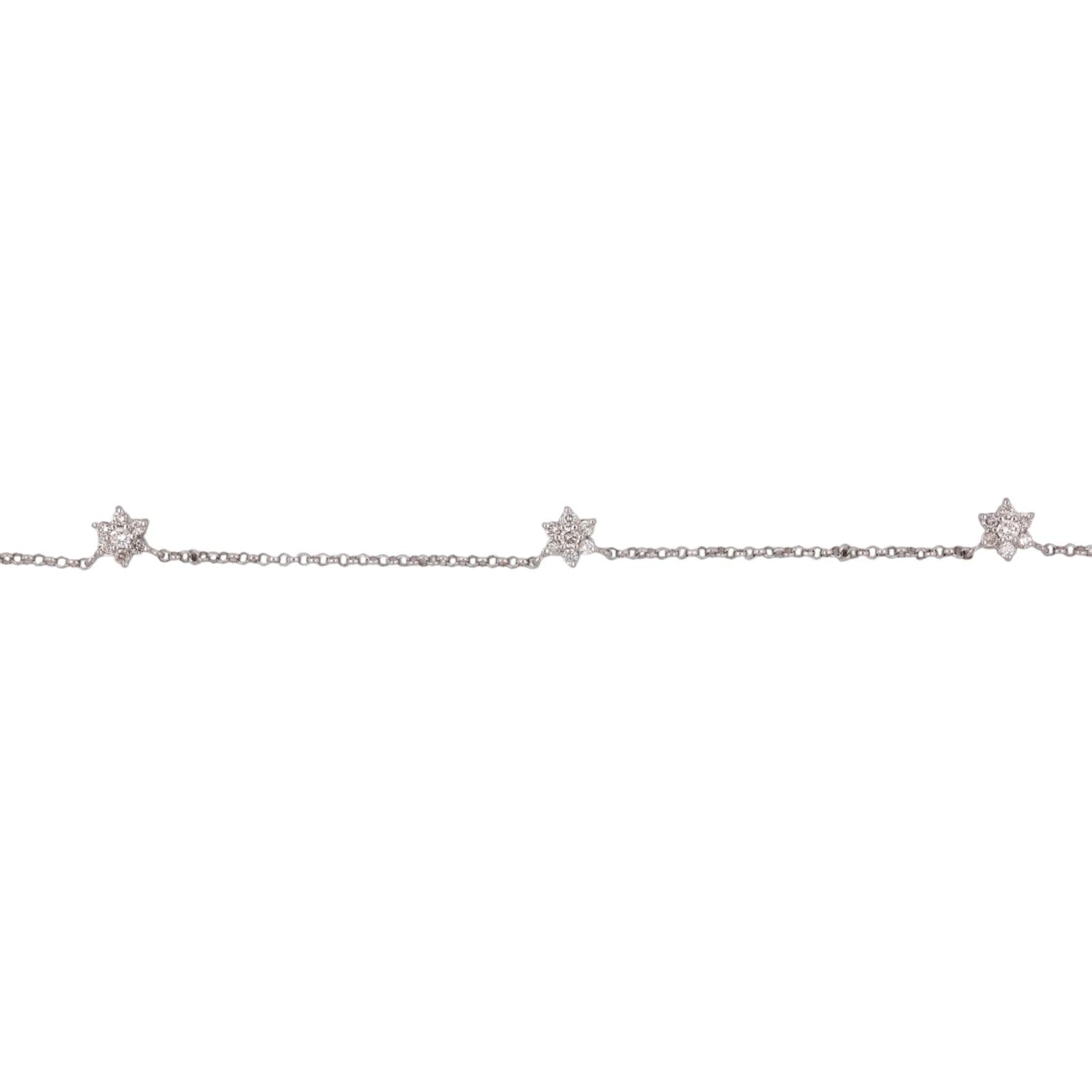18K White Gold Diamond Station Necklace 1.00CTW Floral Cluster 17.25" Estate