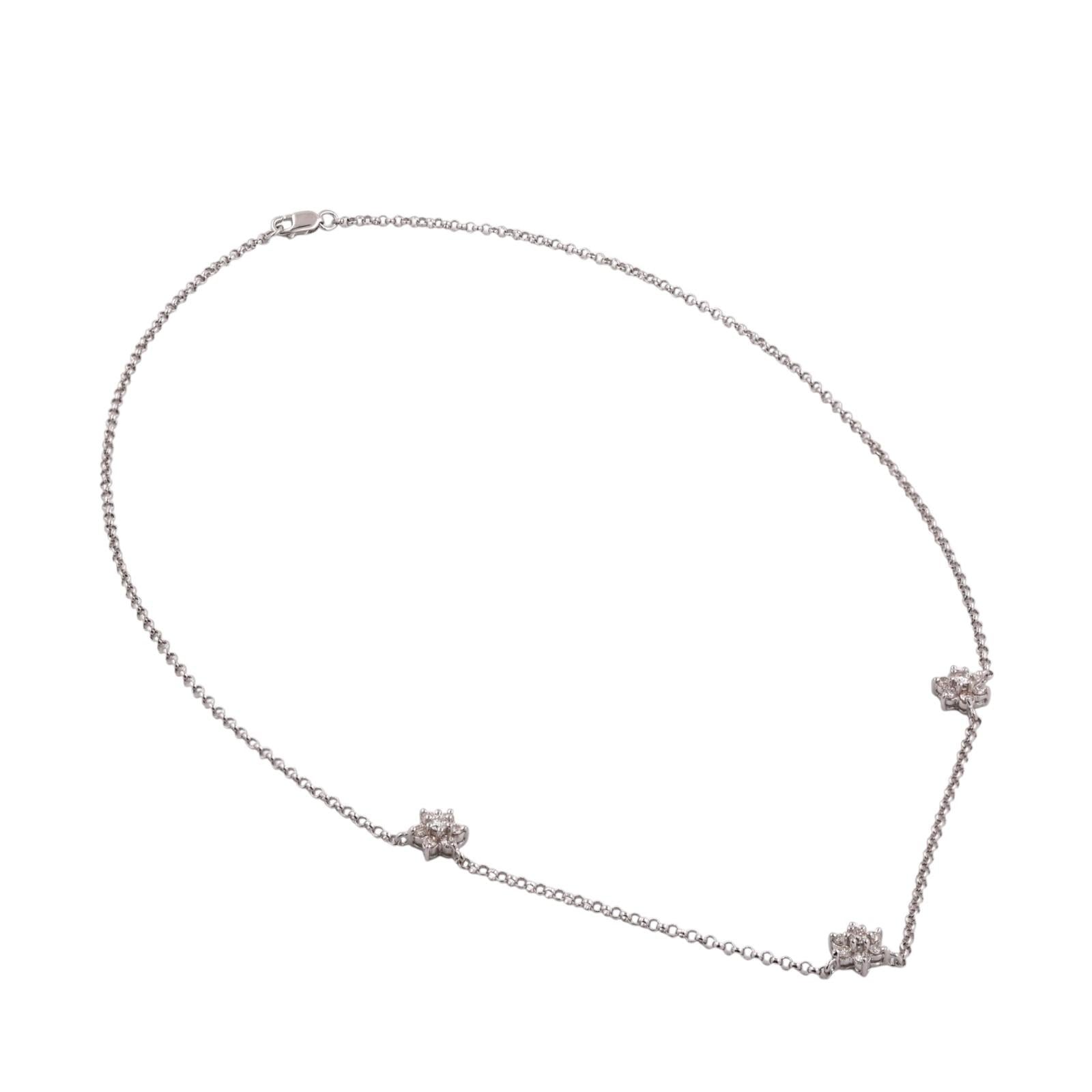 18K White Gold Diamond Station Necklace 1.00CTW Floral Cluster 17.25" Estate