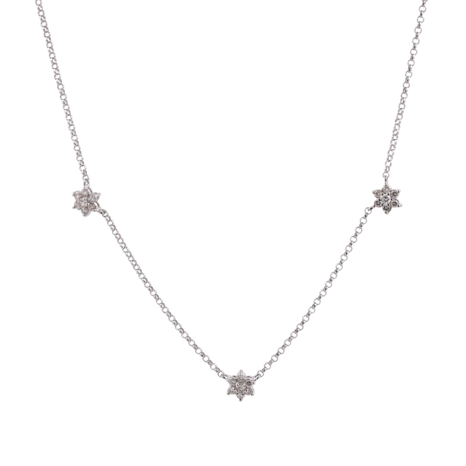 18K White Gold Diamond Station Necklace 1.00CTW Floral Cluster 17.25" Estate