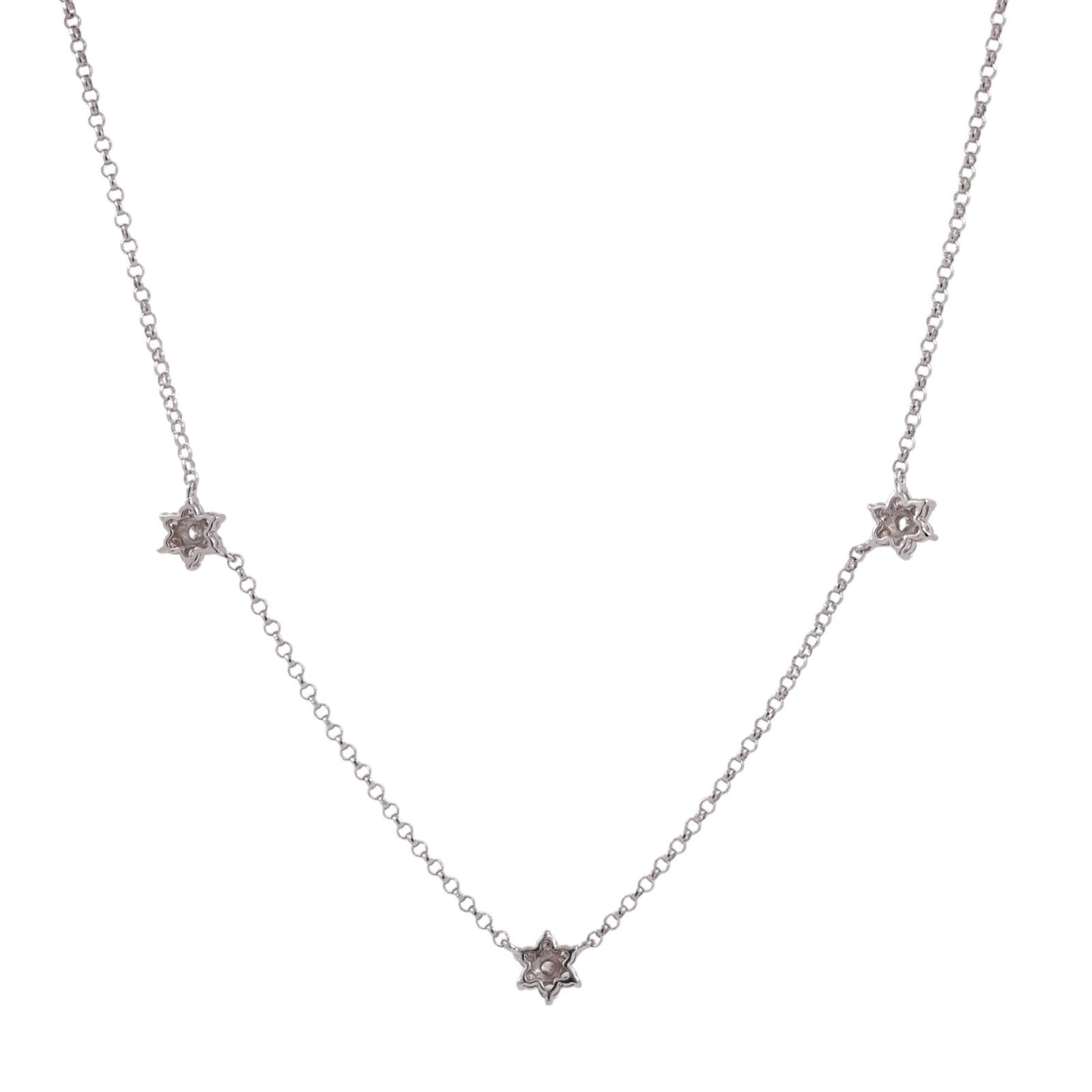 18K White Gold Diamond Station Necklace 1.00CTW Floral Cluster 17.25" Estate