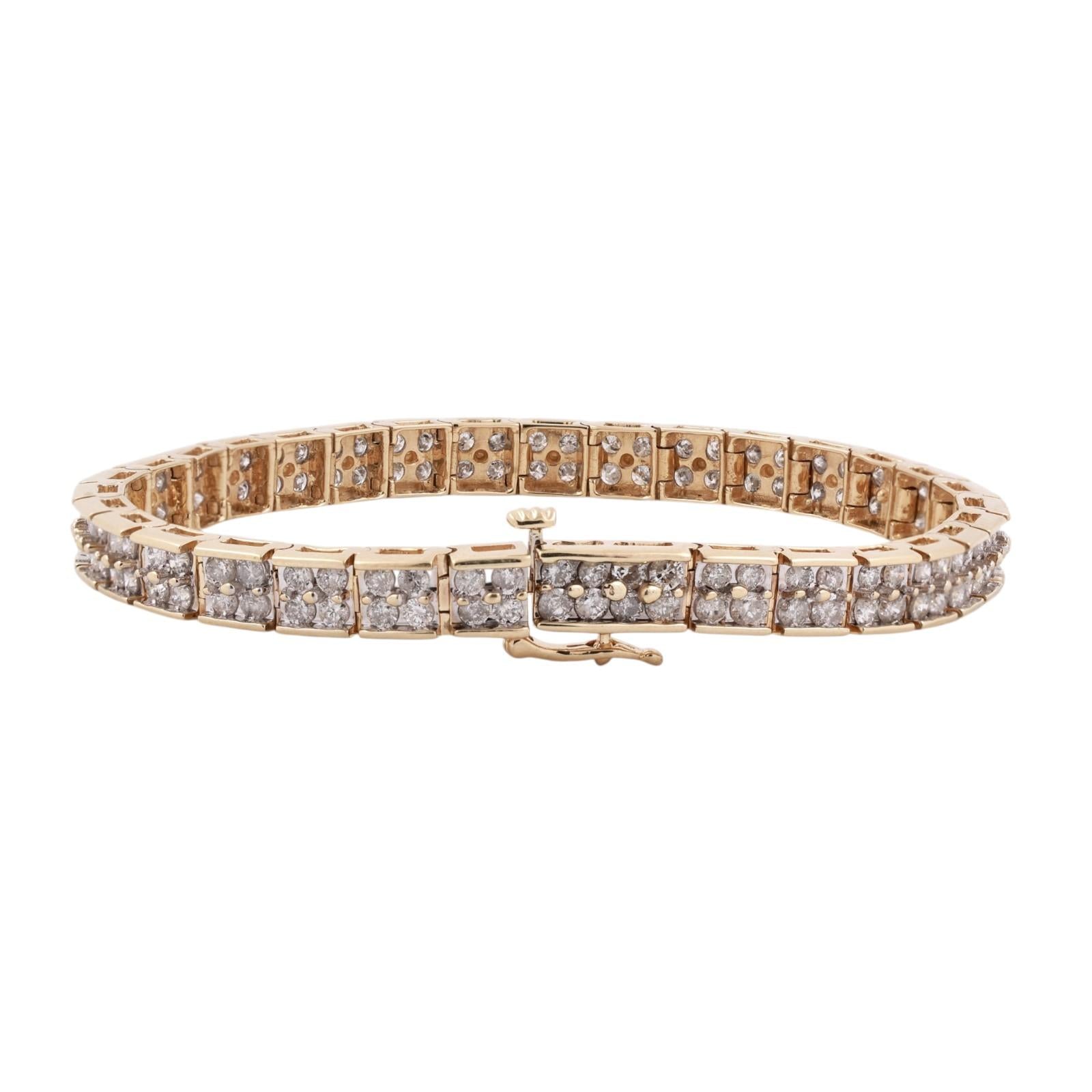 14K Two Tone Gold 5.00CTW Diamond Tennis Bracelet Two Rows Diamonds 7"