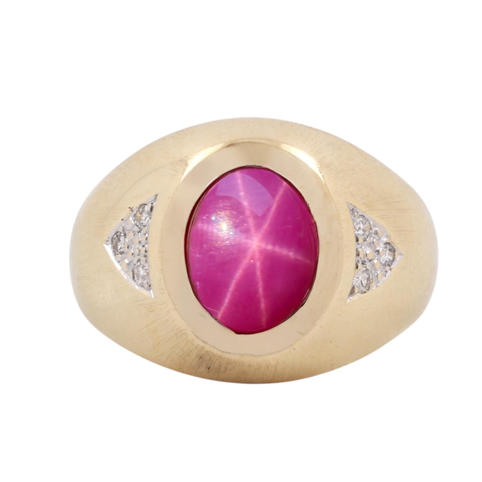 Estate Lab Star Ruby Diamond Ring 14K Yellow Gold Cabochon Size 9.25