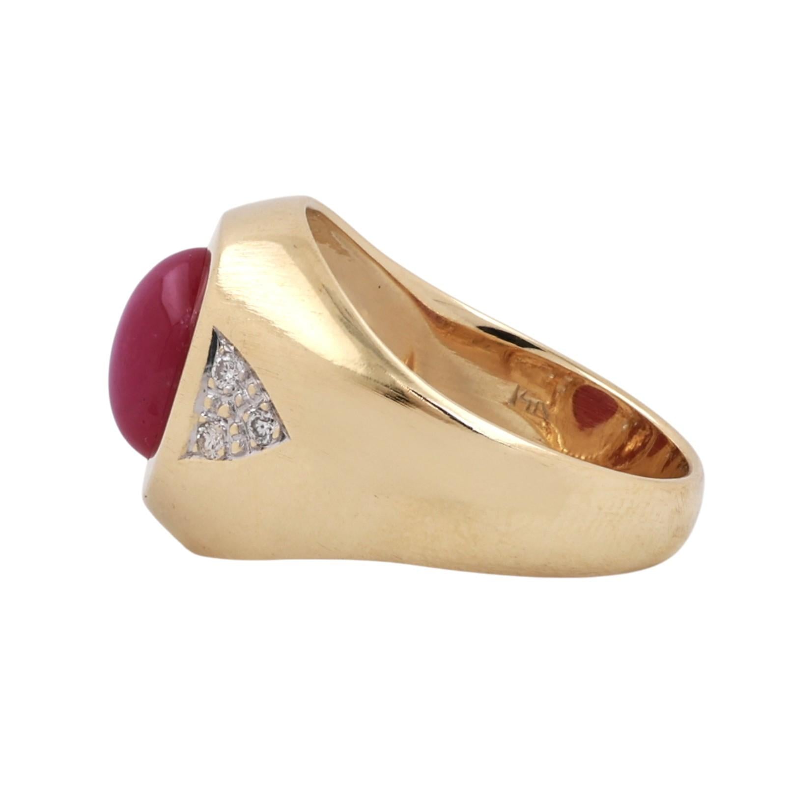 Estate Lab Star Ruby Diamond Ring 14K Yellow Gold Cabochon Size 9.25