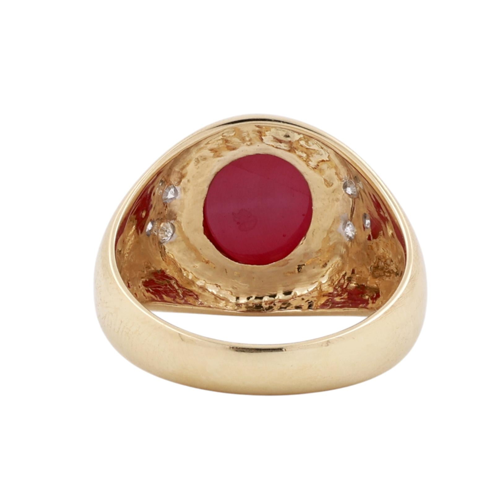 Estate Lab Star Ruby Diamond Ring 14K Yellow Gold Cabochon Size 9.25