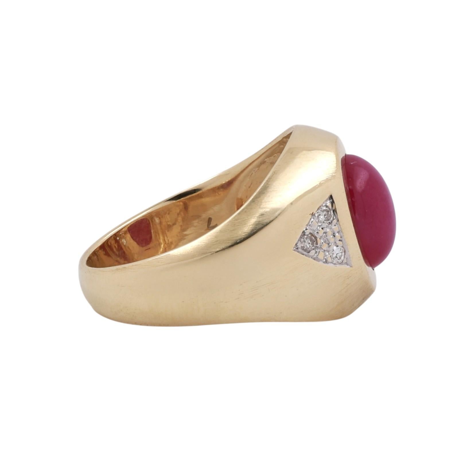 Estate Lab Star Ruby Diamond Ring 14K Yellow Gold Cabochon Size 9.25