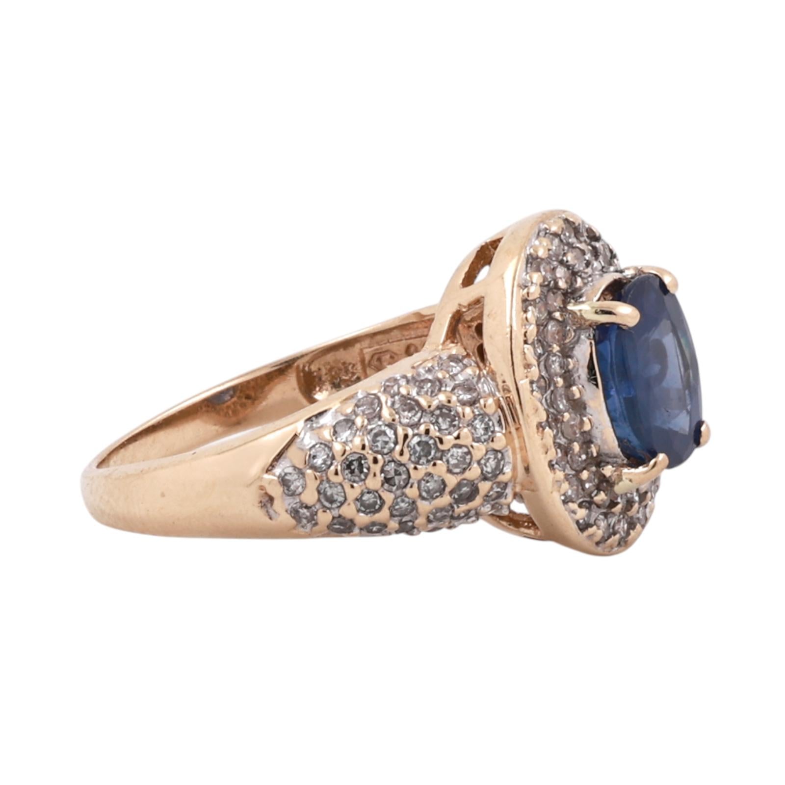 2.00CTW Natural Sapphire Diamond Halo Ring 14K Yellow Gold Estate Size 6