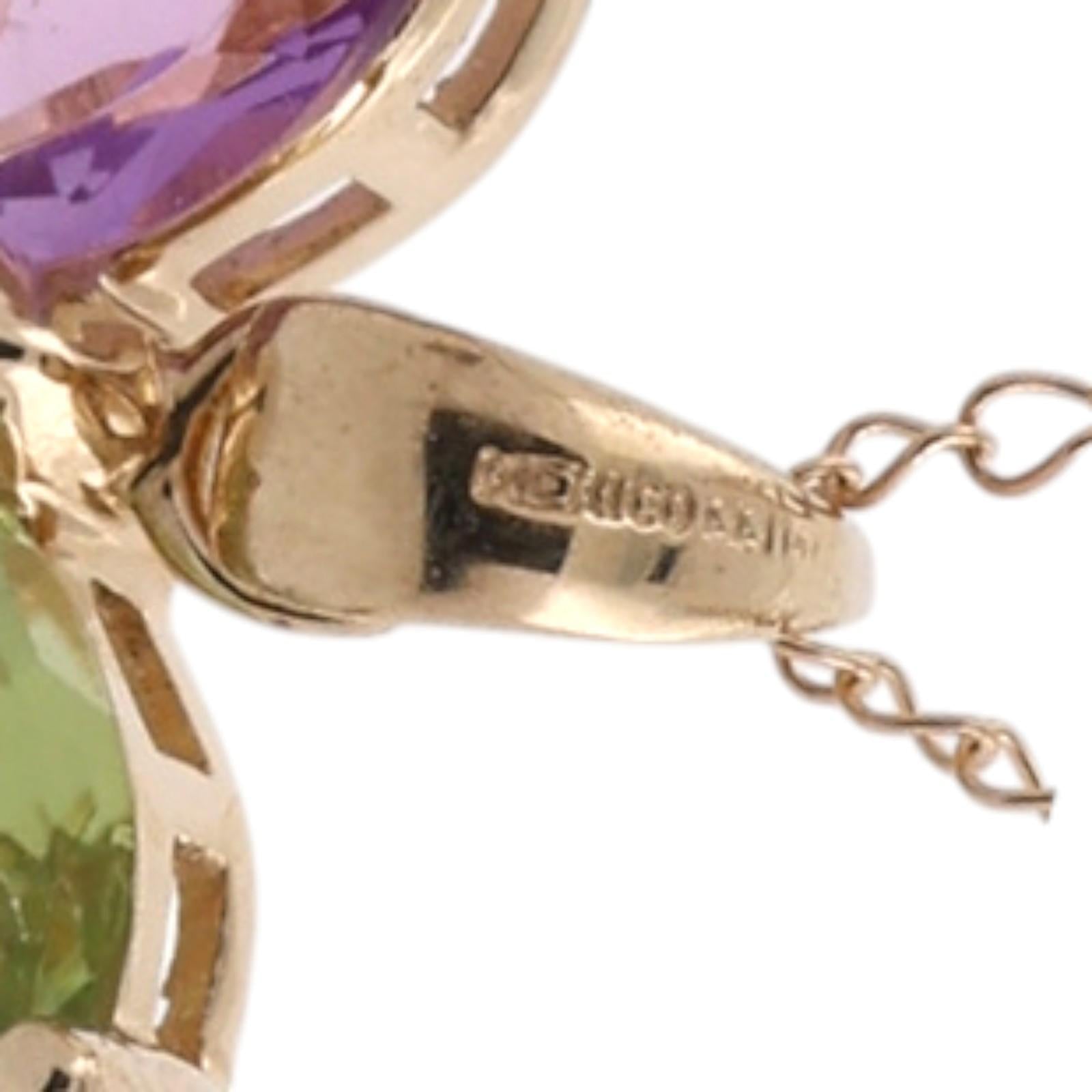 14K Gold Butterfly Pendant Chain Necklace Peridot Amethyst Garnet Citrine 18.25"