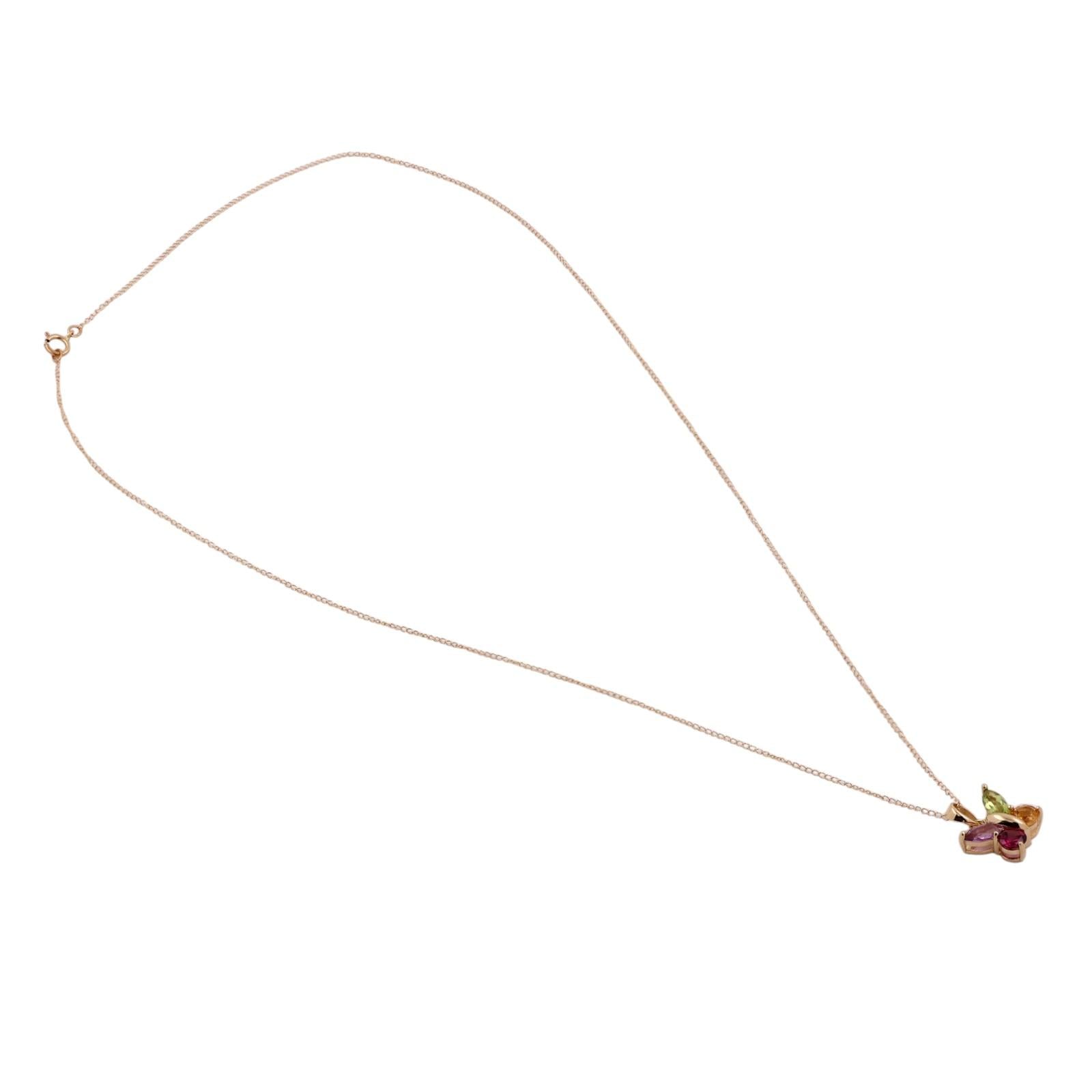 14K Gold Butterfly Pendant Chain Necklace Peridot Amethyst Garnet Citrine 18.25"