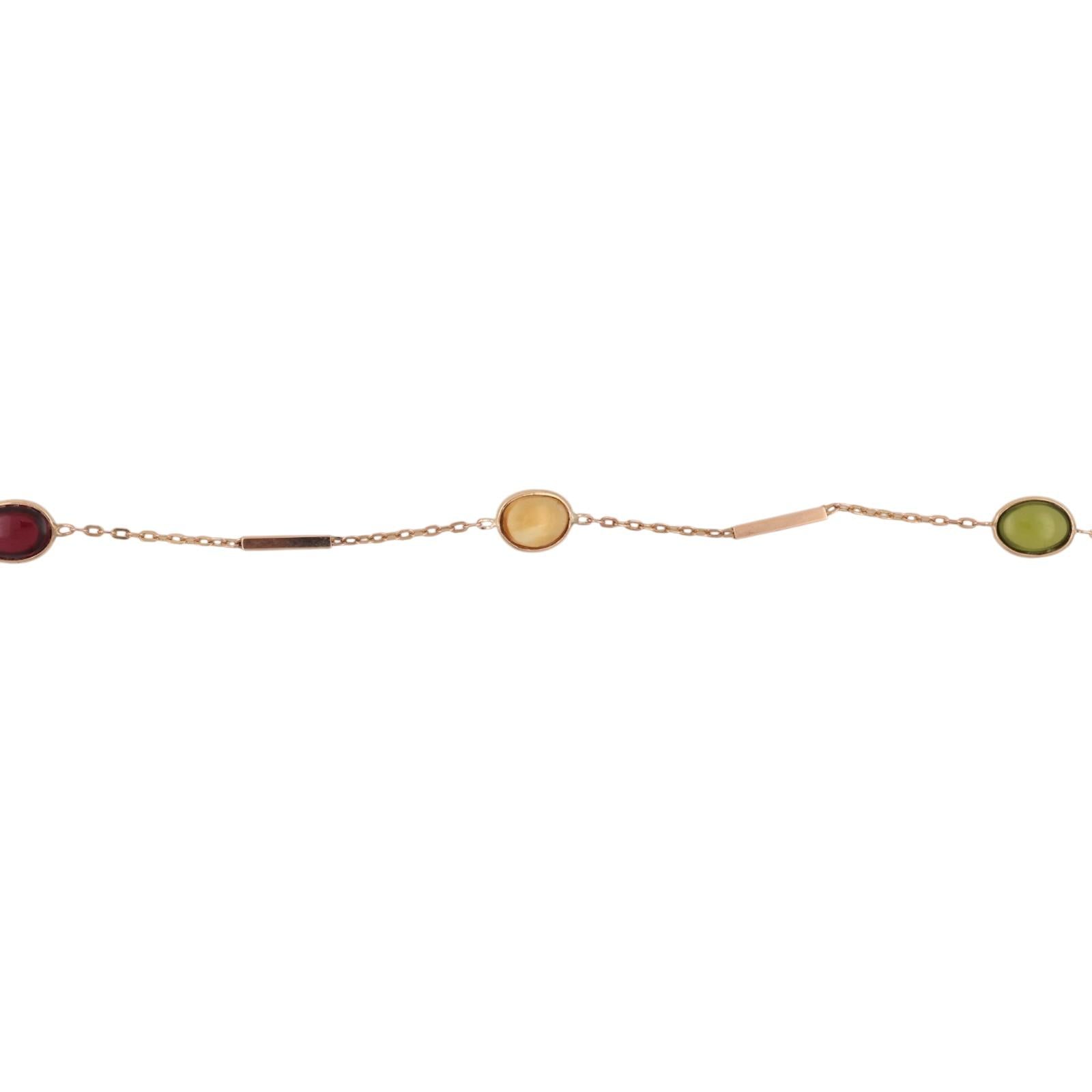 14K Gold Multi Gemstone Station Necklace 26" Garnet Peridot Citrine Amethyst
