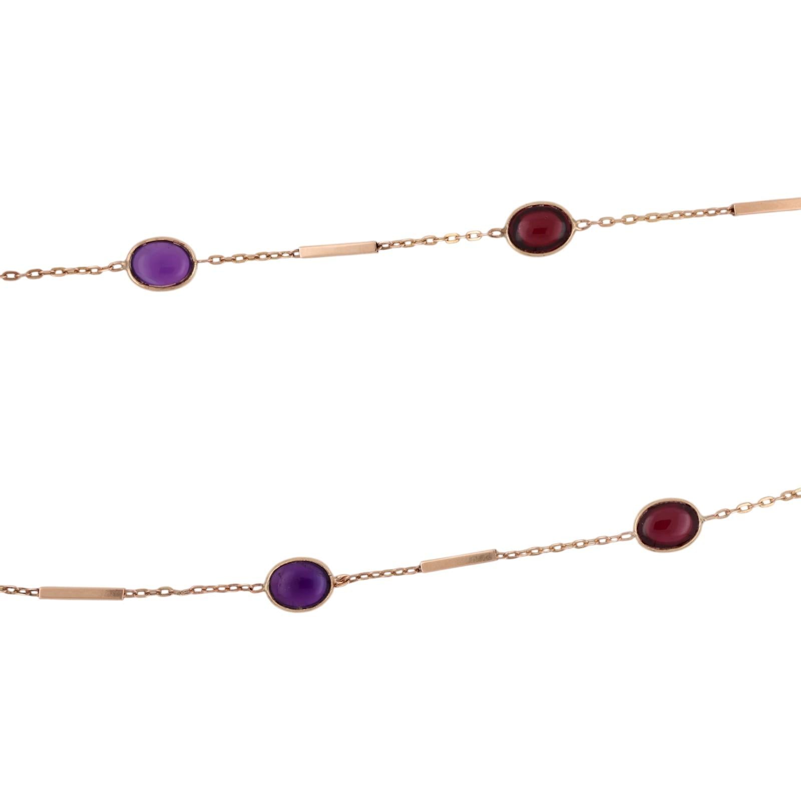 14K Gold Multi Gemstone Station Necklace 26" Garnet Peridot Citrine Amethyst