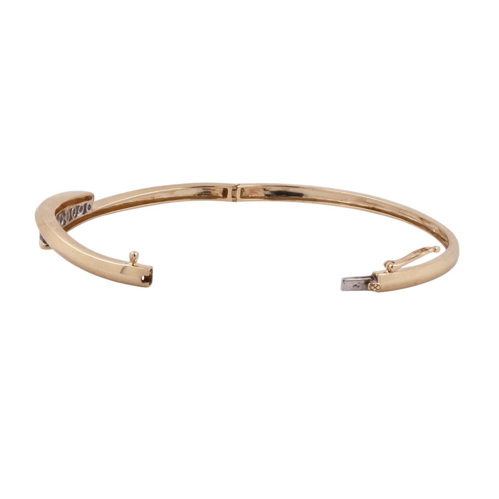 14K Two Tone Gold 1.00CTW Diamond Bypass Hinged Bangle Bracelet 6.75"