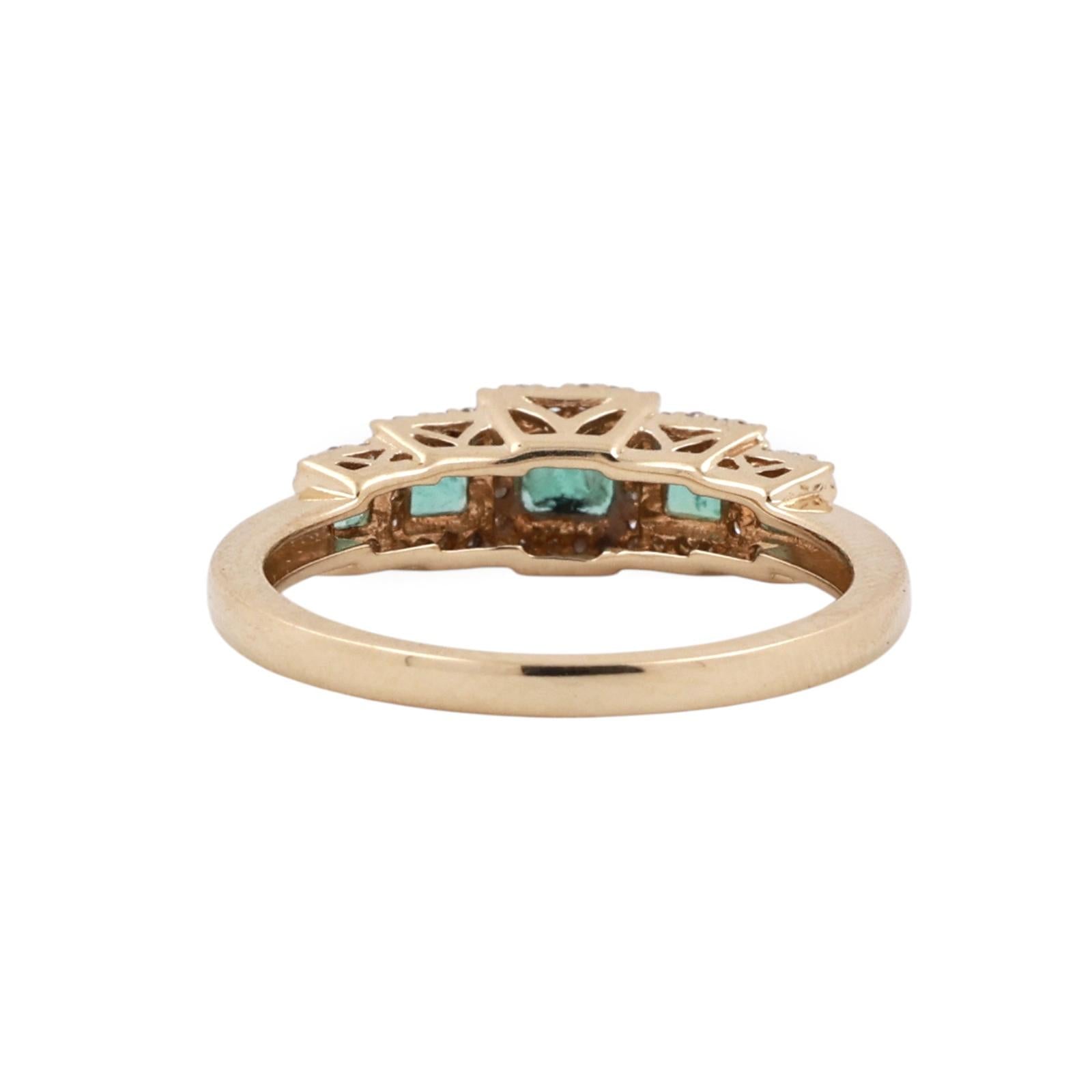 14K Yellow Gold 0.78CTW Princess Emerald Diamond Halo 5 Stone Ring Size 7.25