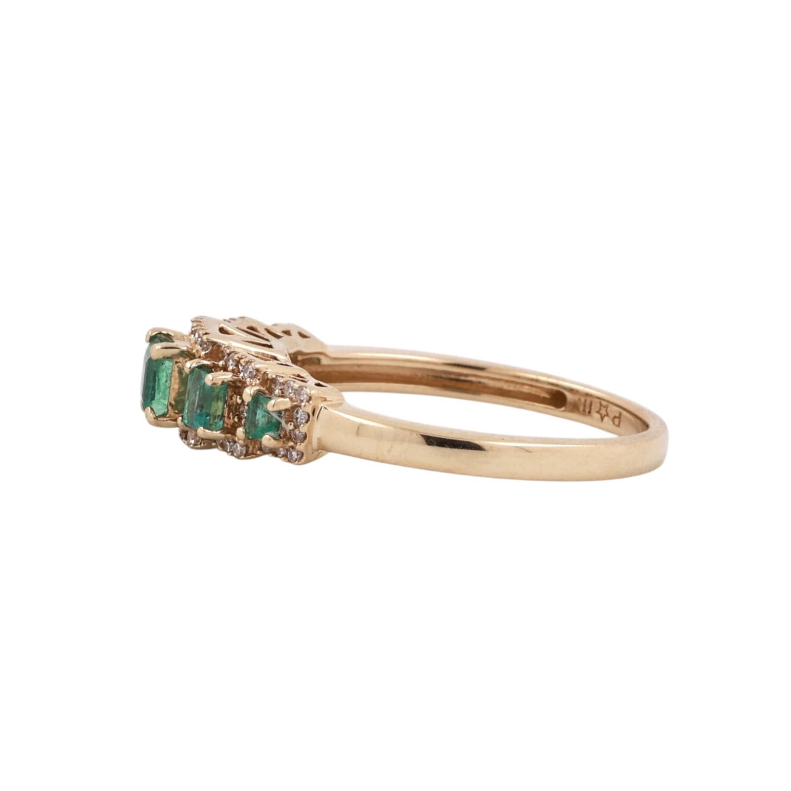 14K Yellow Gold 0.78CTW Princess Emerald Diamond Halo 5 Stone Ring Size 7.25
