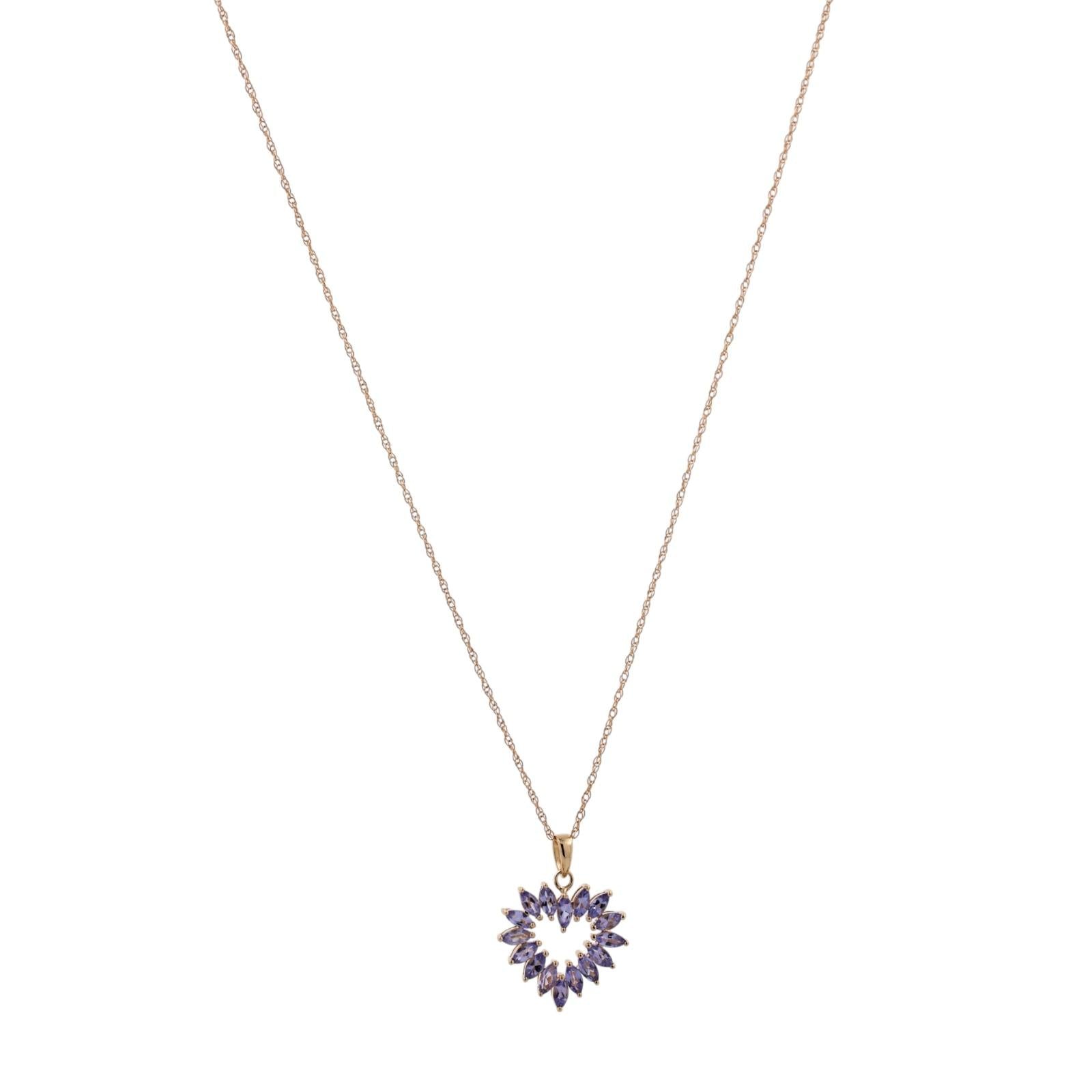14K Gold Tanzanite Heart Pendant Necklace 18.25" Marquise Gems Estate Jewelry