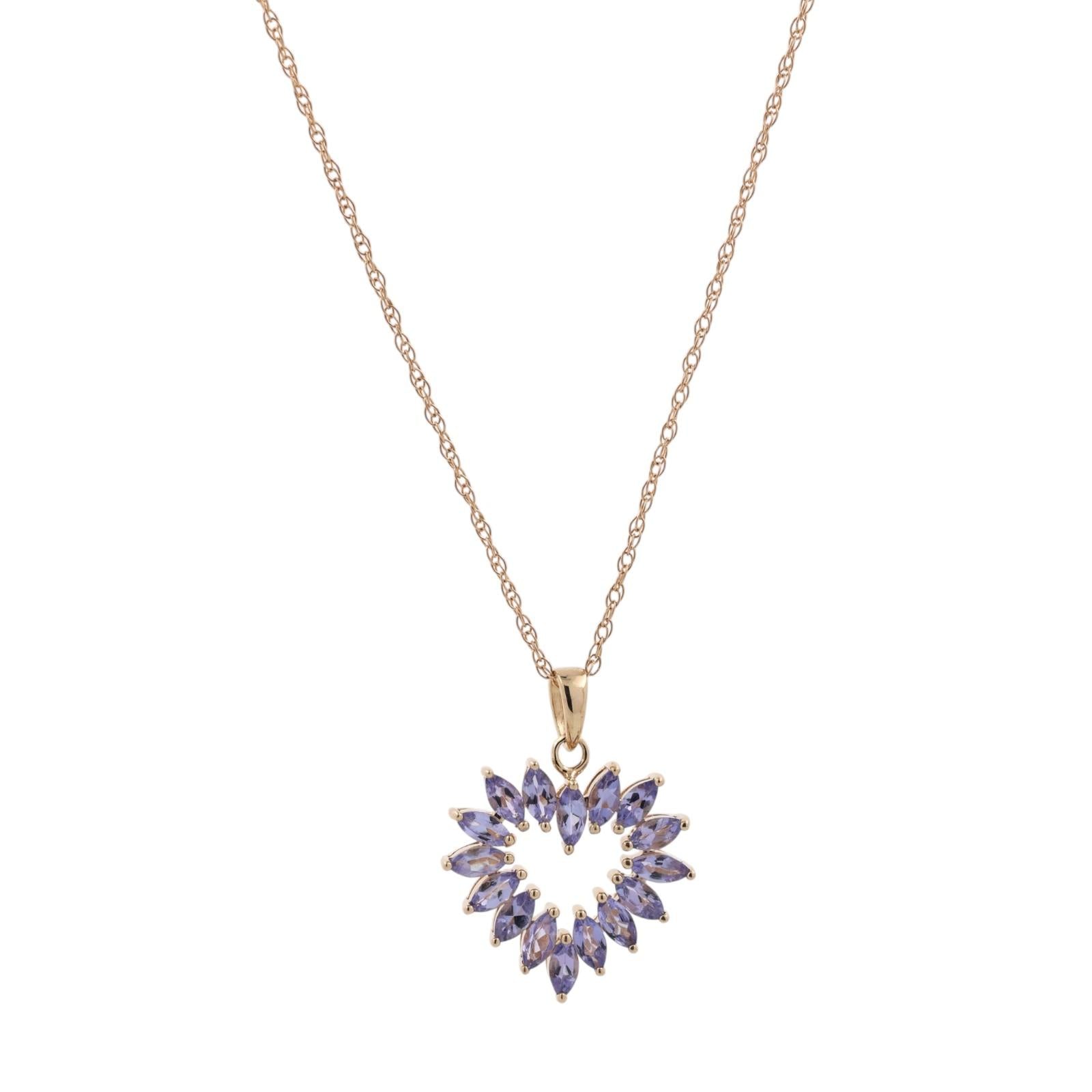 14K Gold Tanzanite Heart Pendant Necklace 18.25" Marquise Gems Estate Jewelry