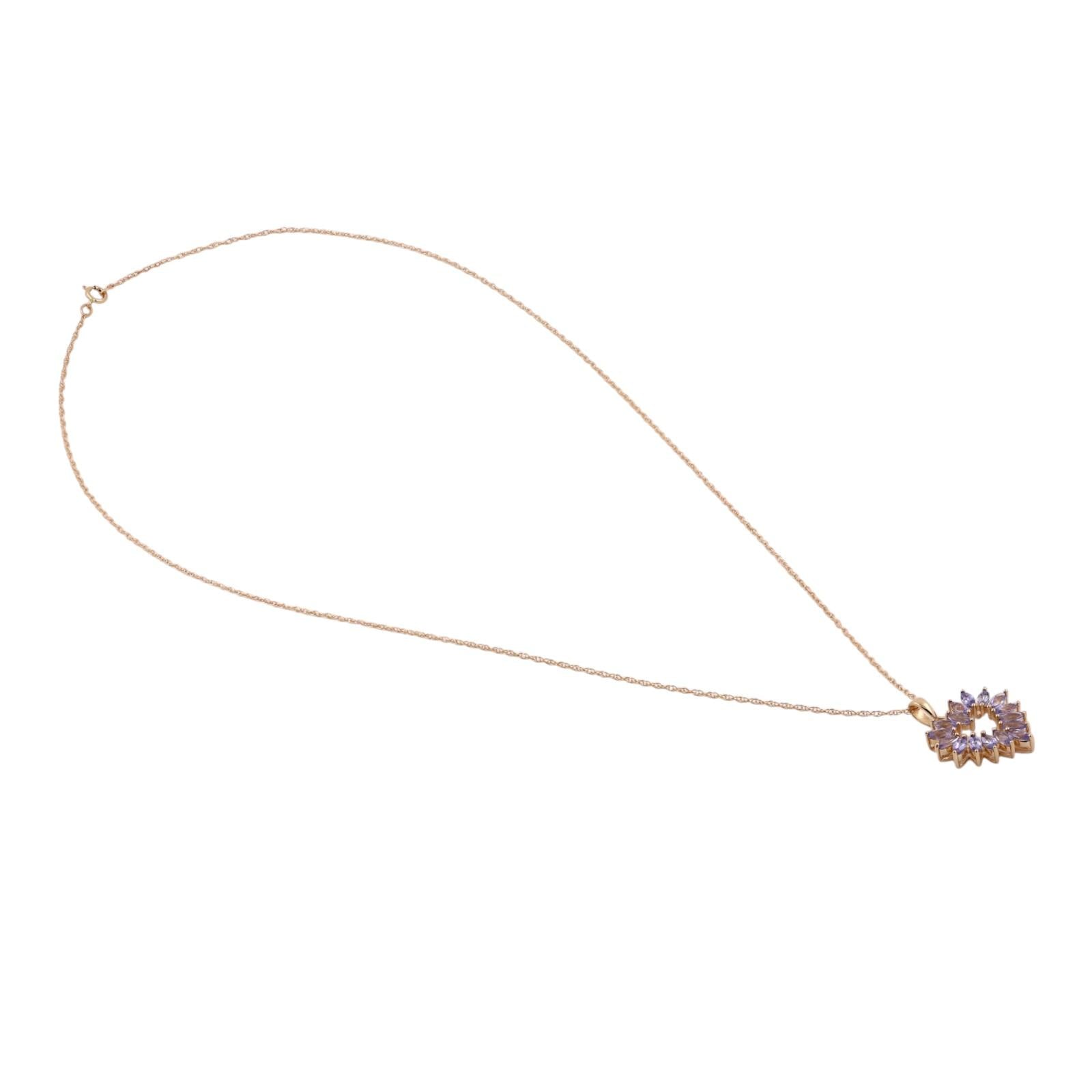 14K Gold Tanzanite Heart Pendant Necklace 18.25" Marquise Gems Estate Jewelry