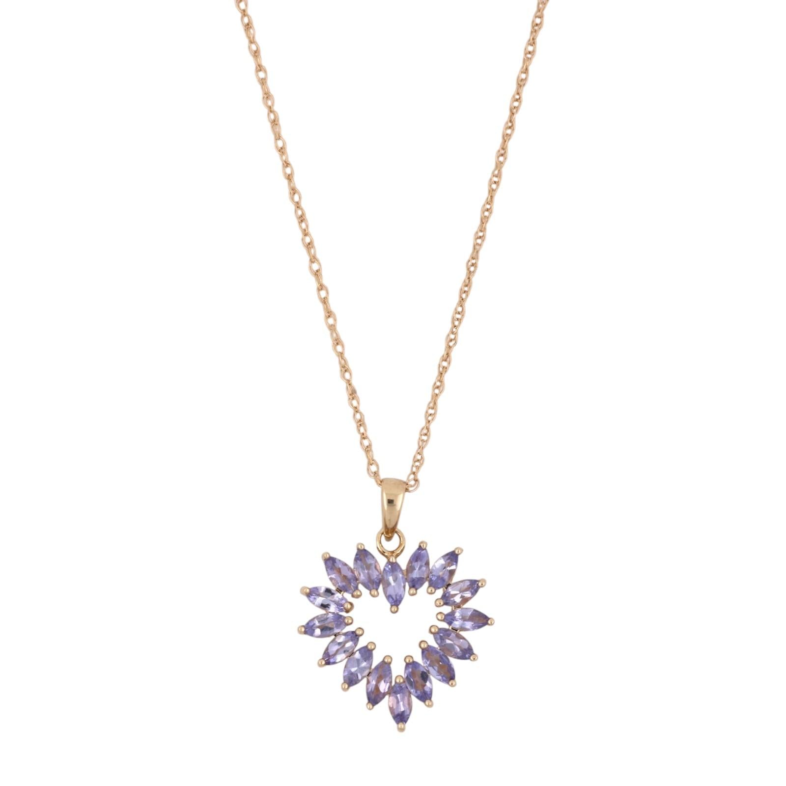 14K Gold Tanzanite Heart Pendant Necklace 18.25" Marquise Gems Estate Jewelry