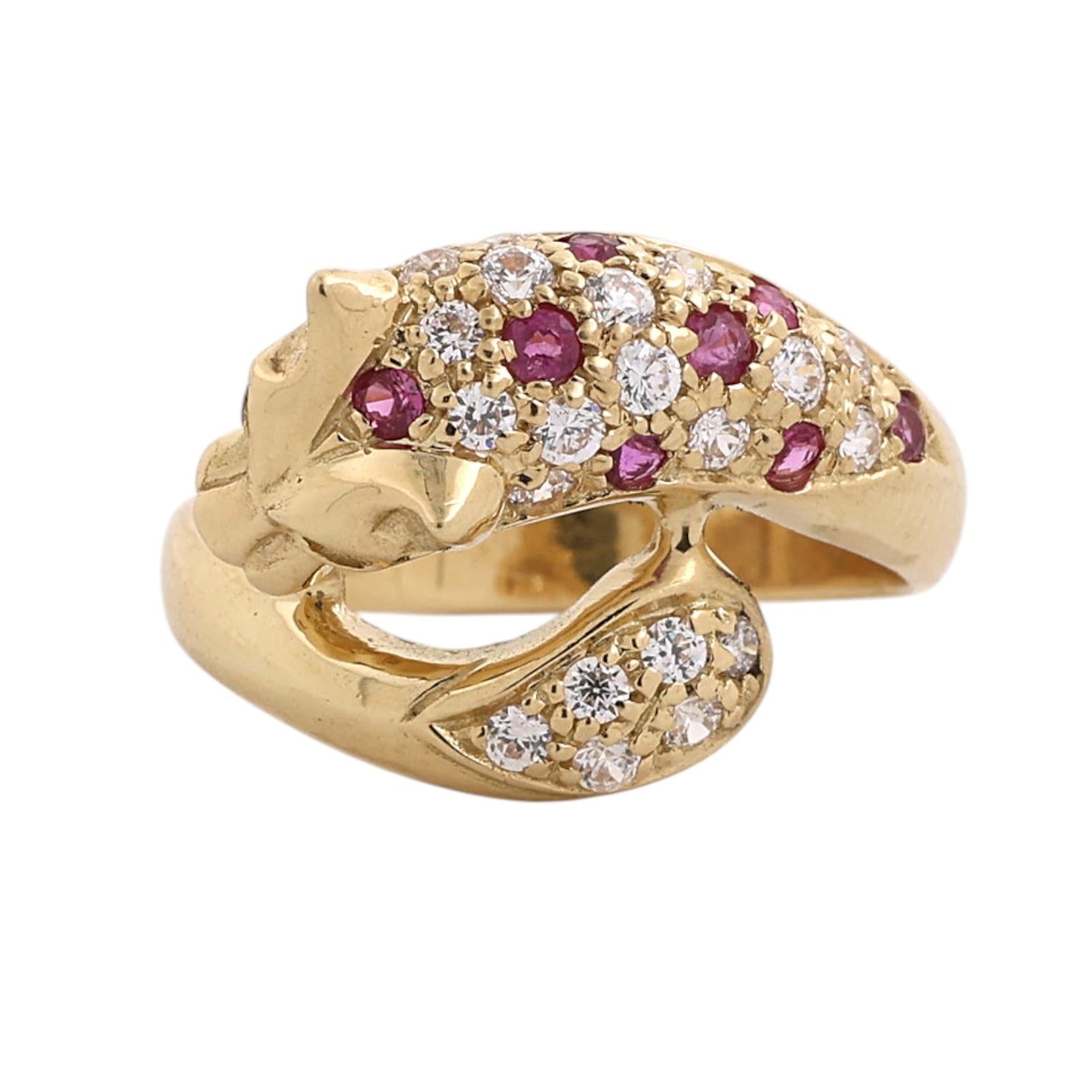 18K Gold Ruby Diamond Panther Ring 0.82CTW Leopard Cat Size 8.25 Estate