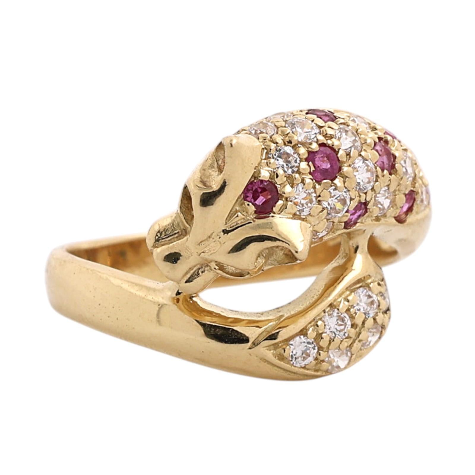 18K Gold Ruby Diamond Panther Ring 0.82CTW Leopard Cat Size 8.25 Estate