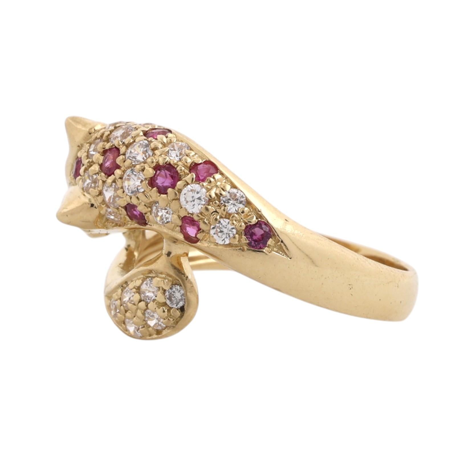 18K Gold Ruby Diamond Panther Ring 0.82CTW Leopard Cat Size 8.25 Estate