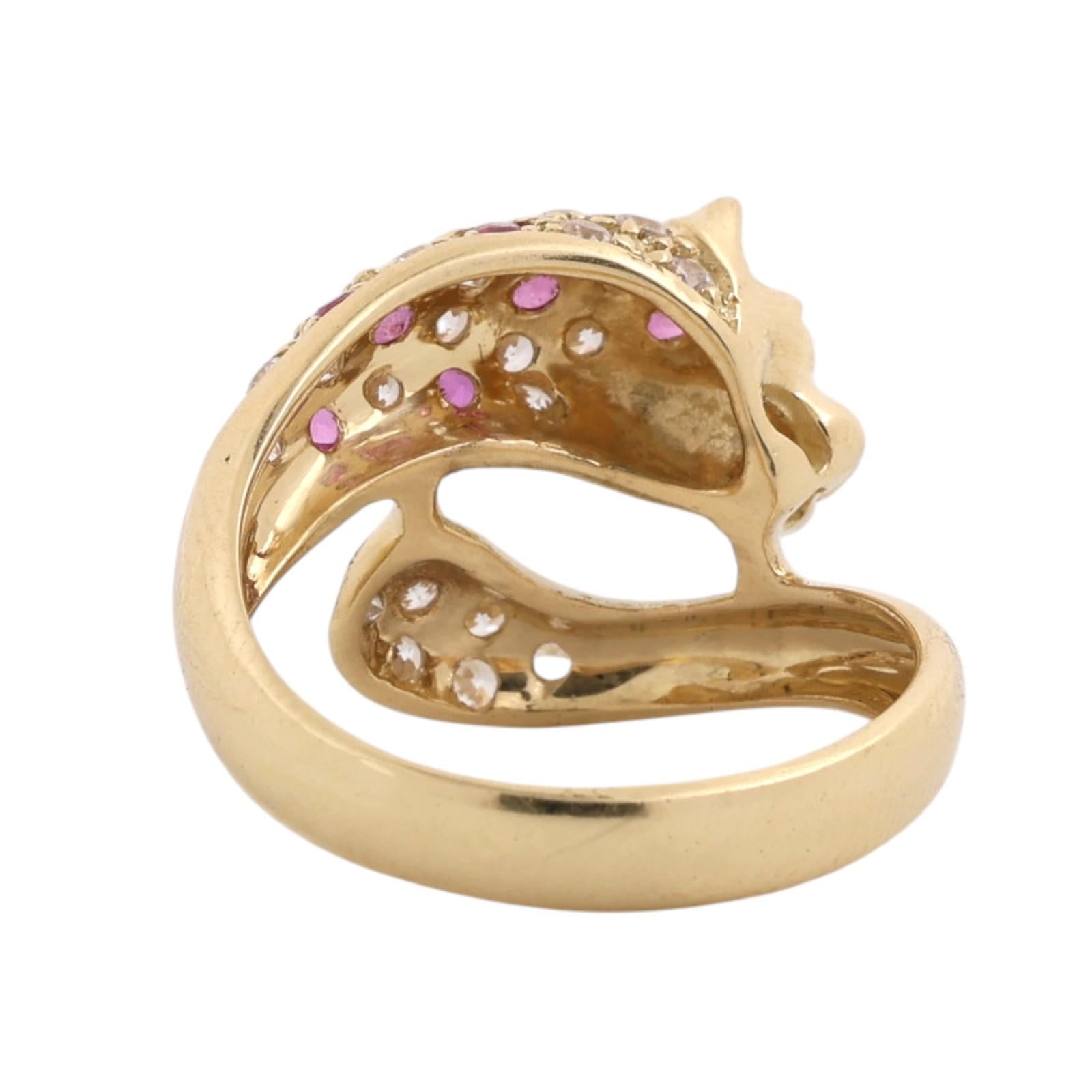 18K Gold Ruby Diamond Panther Ring 0.82CTW Leopard Cat Size 8.25 Estate