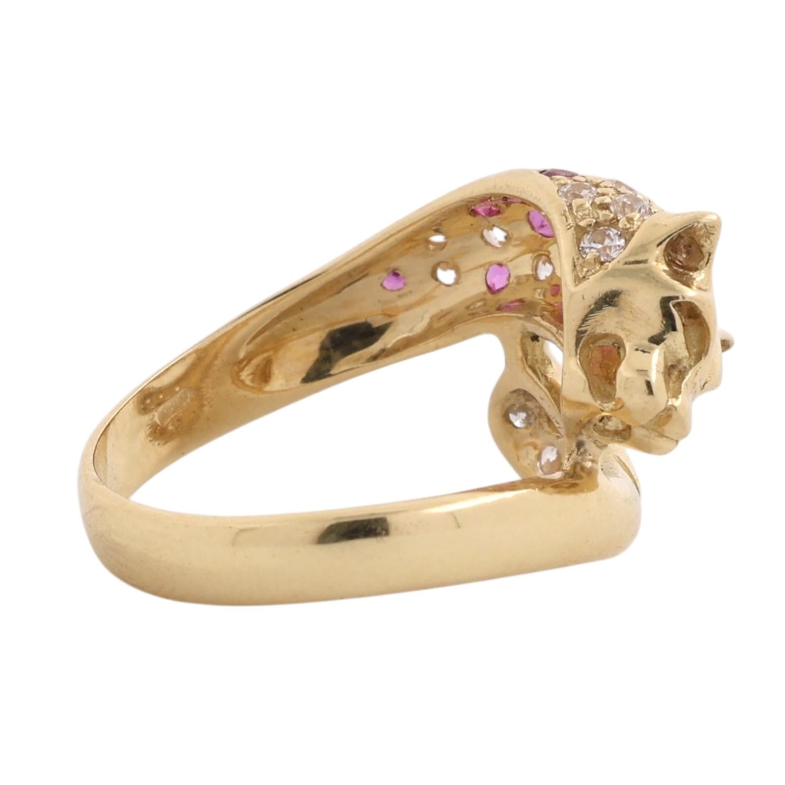 18K Gold Ruby Diamond Panther Ring 0.82CTW Leopard Cat Size 8.25 Estate