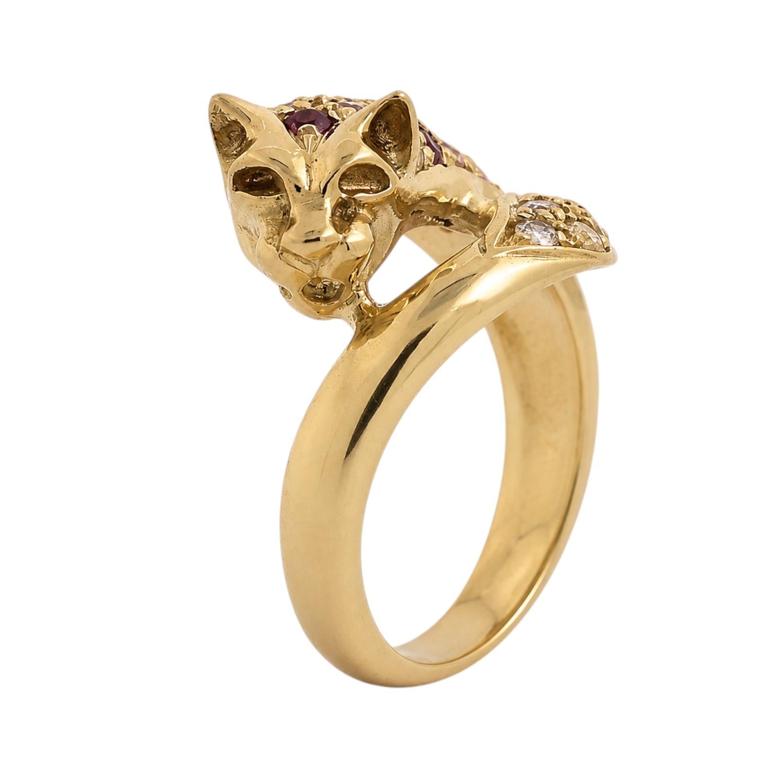 18K Gold Ruby Diamond Panther Ring 0.82CTW Leopard Cat Size 8.25 Estate