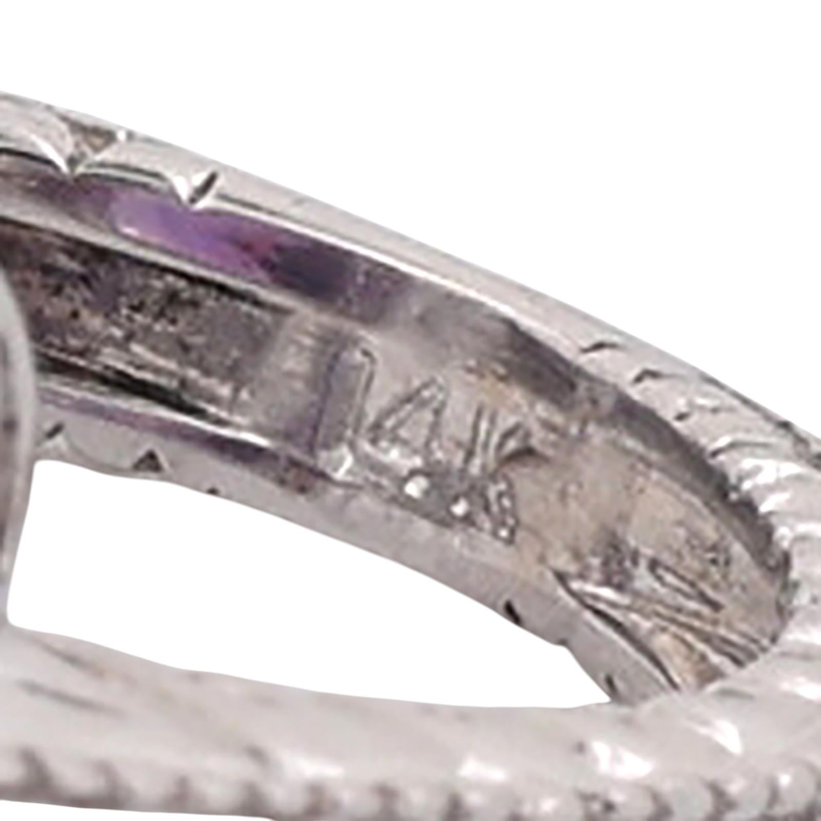 14K White Gold 4.10CTW Cushion Cut Amethyst Diamond Halo Ring Size 5