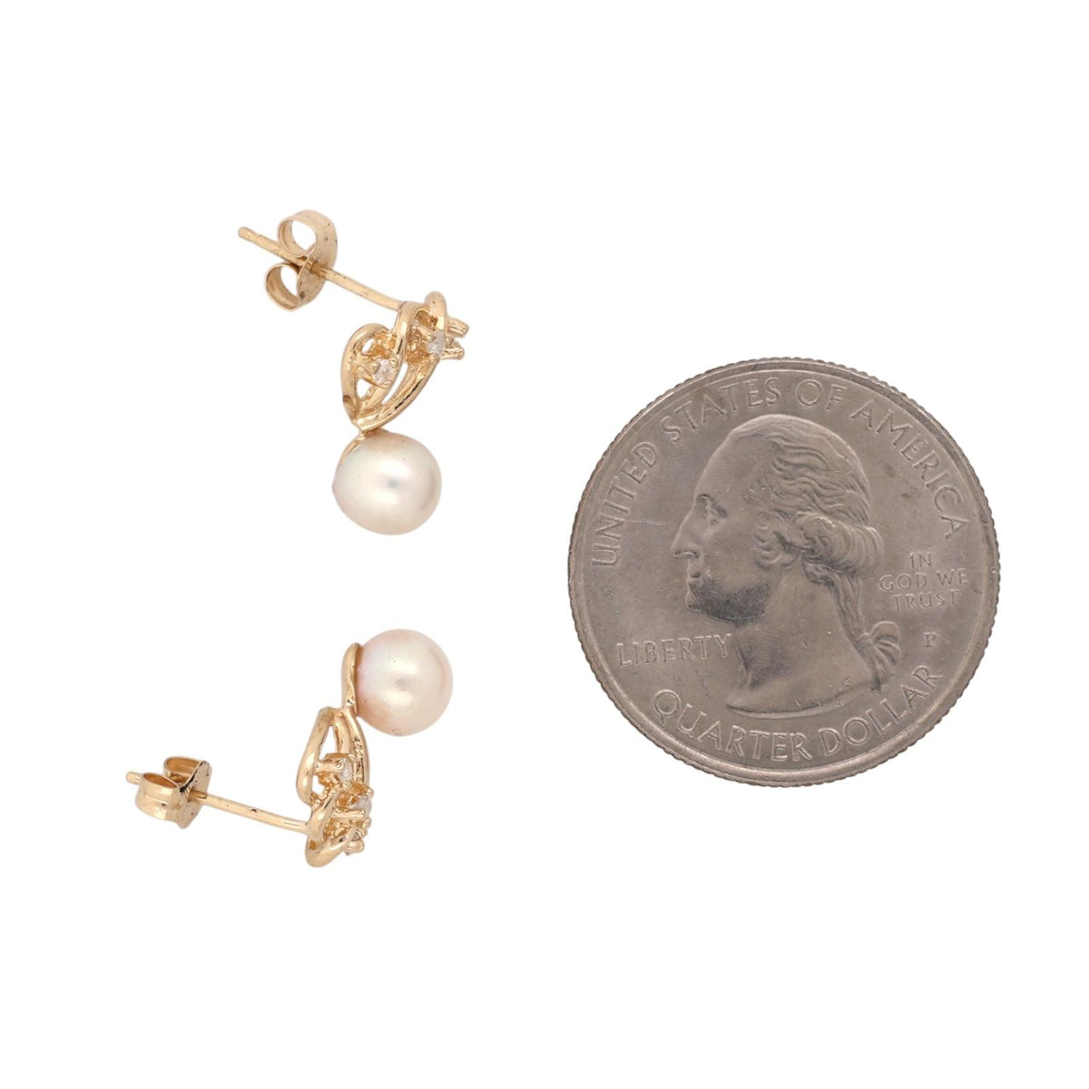 Akoya Pearl Diamond Stud Earrings 14K Yellow Gold 0.06 CTW 5.6 mm Estate