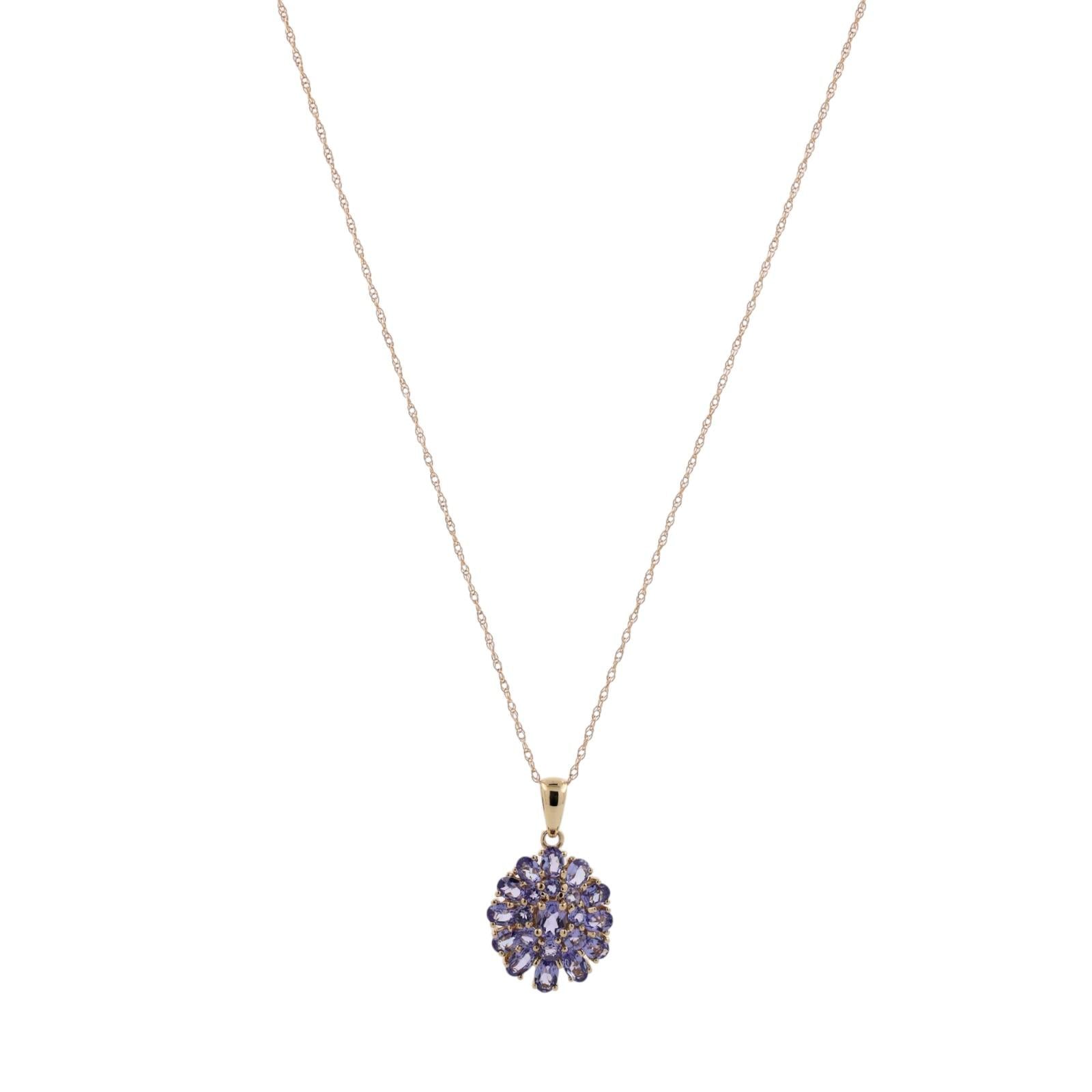 14K Gold 2.35CTW Tanzanite Cluster Pendant Chain Necklace 18" Estate Hong Kong