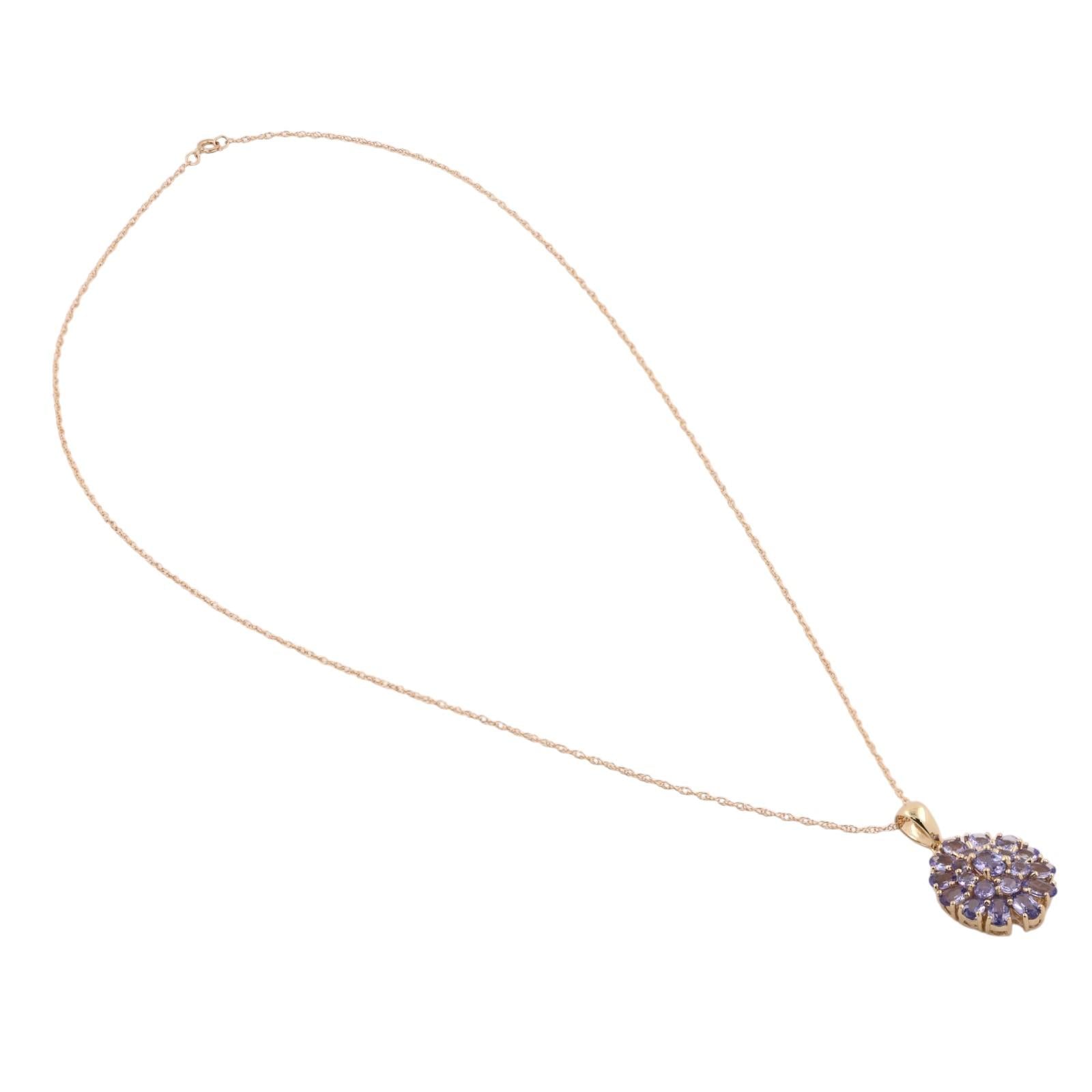14K Gold 2.35CTW Tanzanite Cluster Pendant Chain Necklace 18" Estate Hong Kong