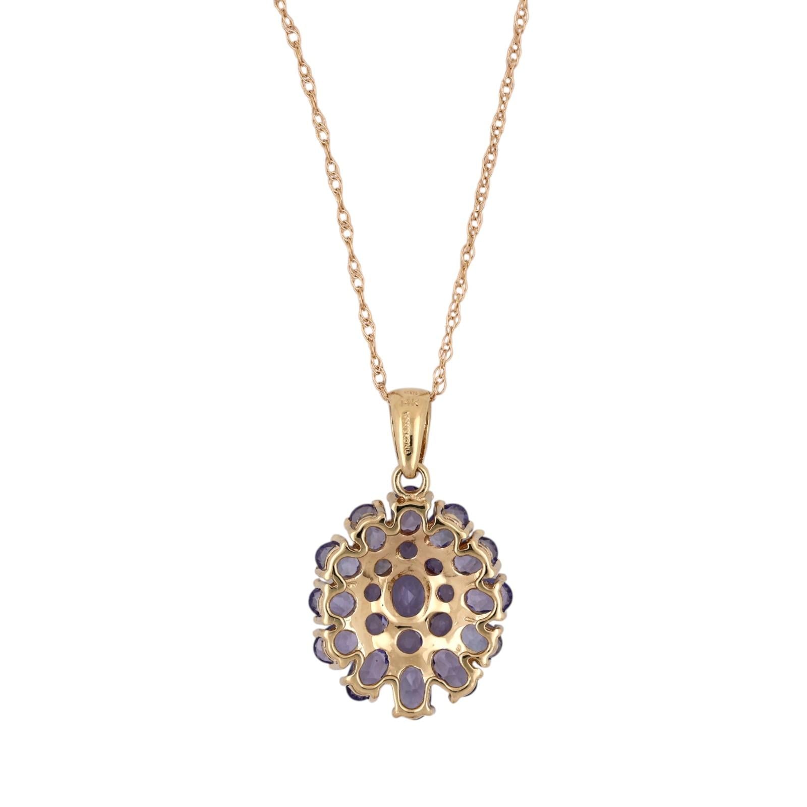 14K Gold 2.35CTW Tanzanite Cluster Pendant Chain Necklace 18" Estate Hong Kong