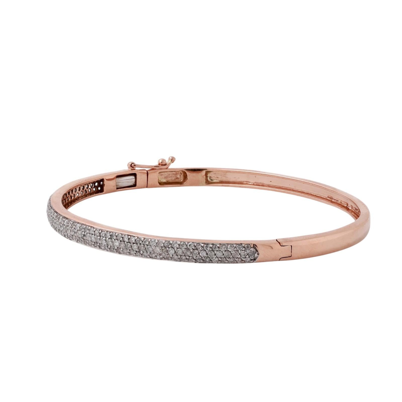 1.50CTW Diamond Bangle Bracelet 14K Rose & White Gold 6.75" Hinged Estate